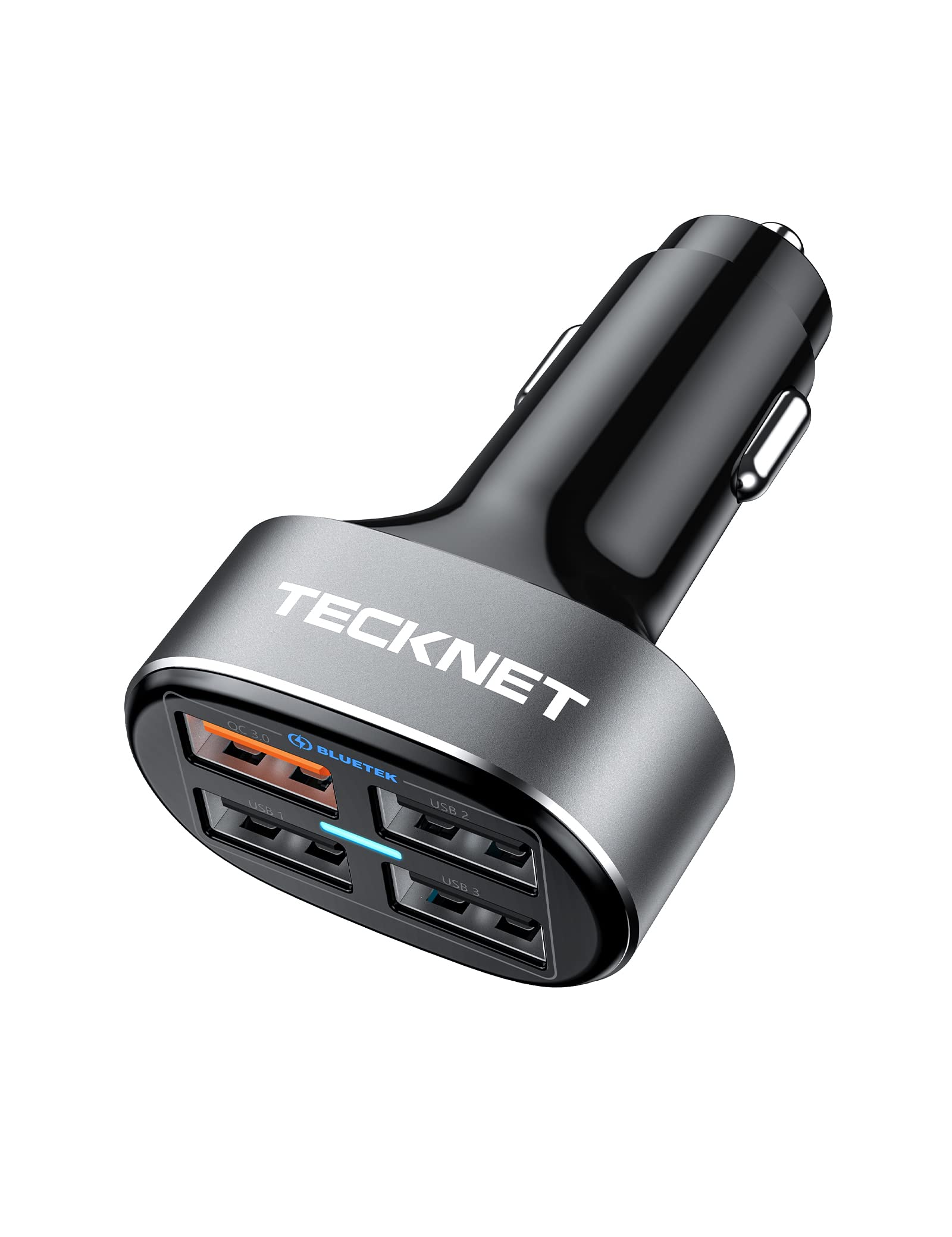 TECKNET 54W 4-Port USB Car Charger with QC 3.0 Fast Charging - Multi Port Car Adapter Compatible with iPhone 15 Pro Max/15 Plus/15/14/13, Samsung Galaxy - Perfect for Road Trips, Family Travel & Charging Multiple Devices On The Go
