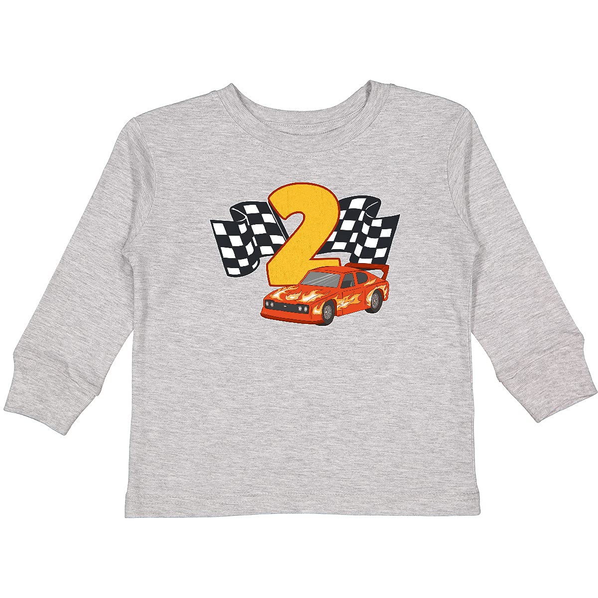 Inktastic Number 2 Race Car Toddler Long Sleeve T-Shirt - Cute Boys' Graphic Tee for Toddlers & Kids - Perfect for Birthday Parties, Racing Events & Everyday Play