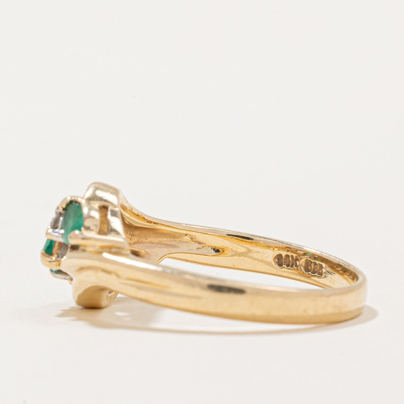 Emerald and Diamond Bypass Ring - 0.24ctw Emerald & 0.04ctw Diamond - Size 7 - Elegant Wedding Band, Anniversary Gift, or Special Occasion Jewelry