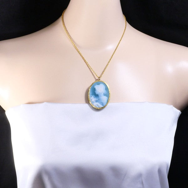 18K Yellow Gold Cameo Necklace & Brooch Set - Vintage Stone Cameo Pendant for Women - Elegant Jewelry Gift for Birthday, Anniversary & Special Occasions