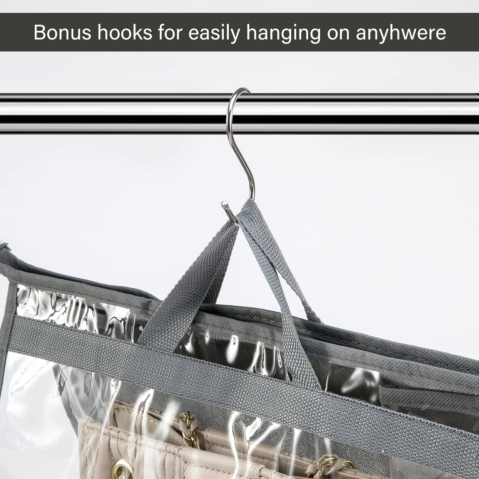 CINPIUK 10-Piece Clear Handbag Storage Organizer Set - Dustproof Purse Protector Bags with Hooks for Closet Organization (Grey) - Perfect for Travel, Home Storage & Luxury Bag Protection