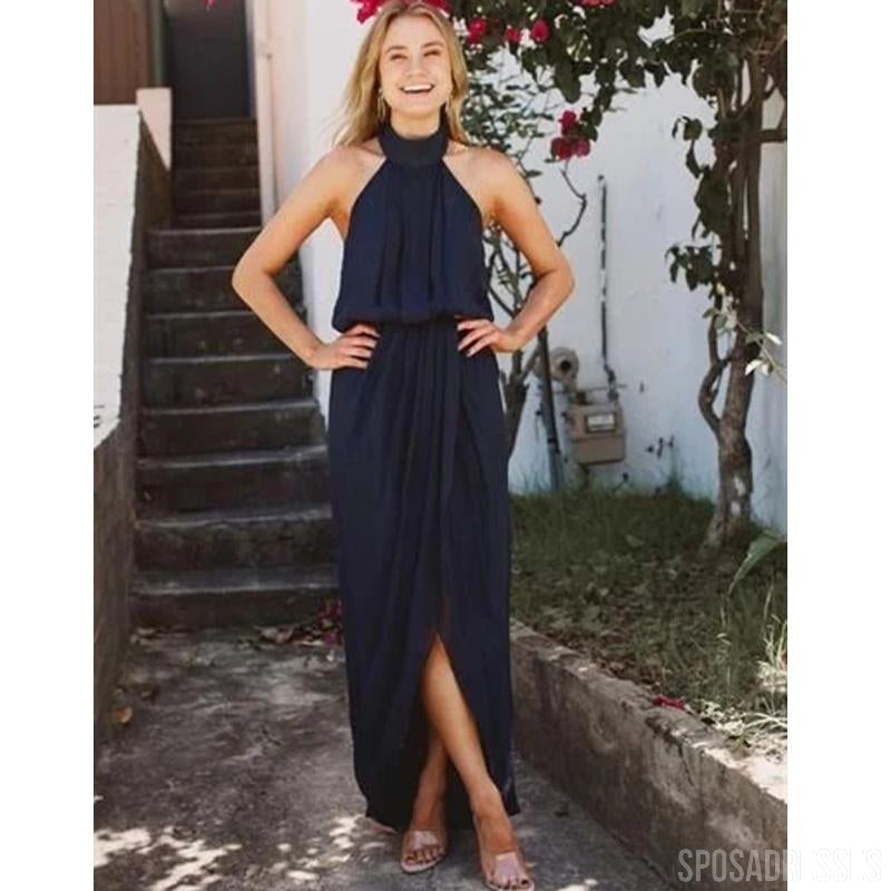 Elegant Navy Halter Bridesmaid Dresses for Weddings & Formal Events - Affordable A-Line Chiffon Gowns WG751 - Perfect for Bridal Parties, Prom, and Evening Occasions