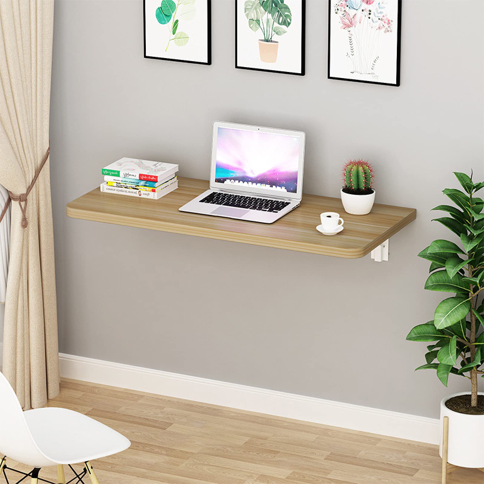 Wall Mounted Fold Down Desk - Space Saving Drop Leaf Dining Table, Small Wooden Desk for Laundry Room, Kitchen, Study, Bar (60x40cm) | Perfect for Apartments, Tiny Homes & Small Spaces