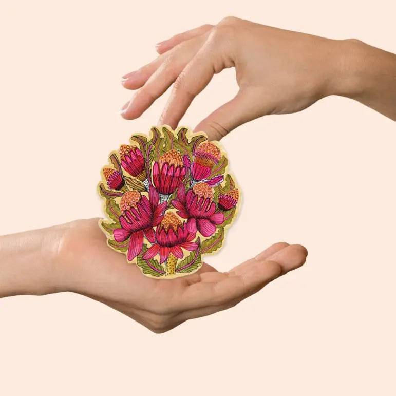 Wild Waratahs Wooden Brooch - Handmade Floral Pin for Women - Perfect for Jackets, Scarves & Hat Accessories