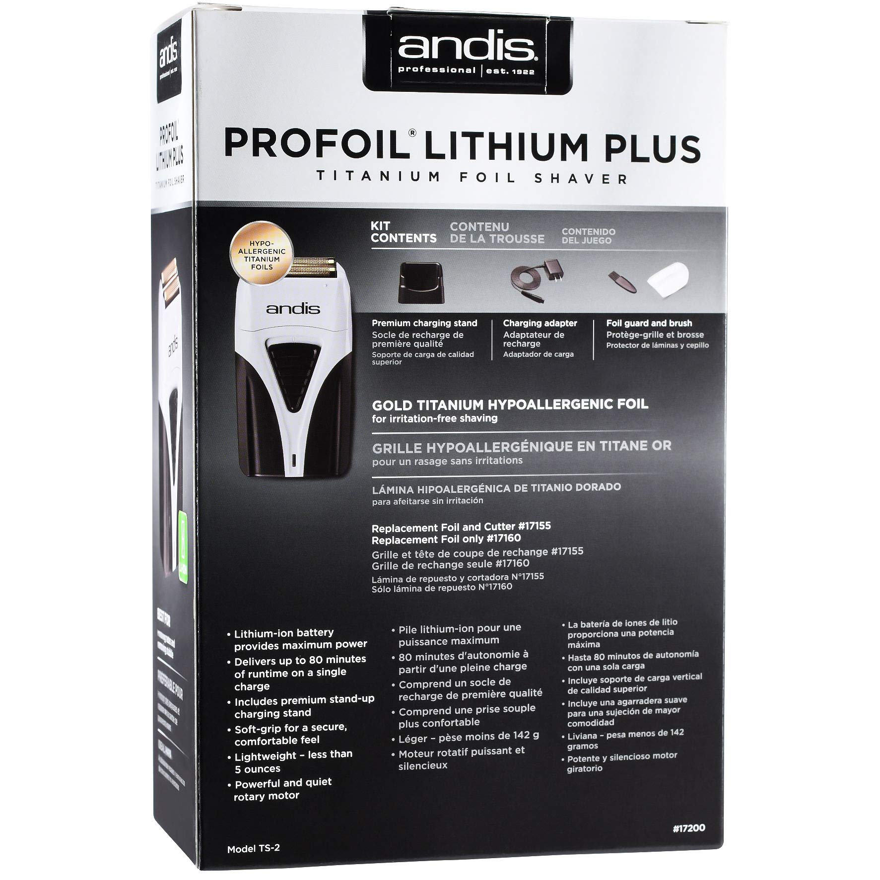 Andis Cordless Profoil Lithium Plus Titanium Foil Shaver with BeauWis Blade Brush - Professional Men's Electric Razor for Smooth Shaving at Home & Travel
