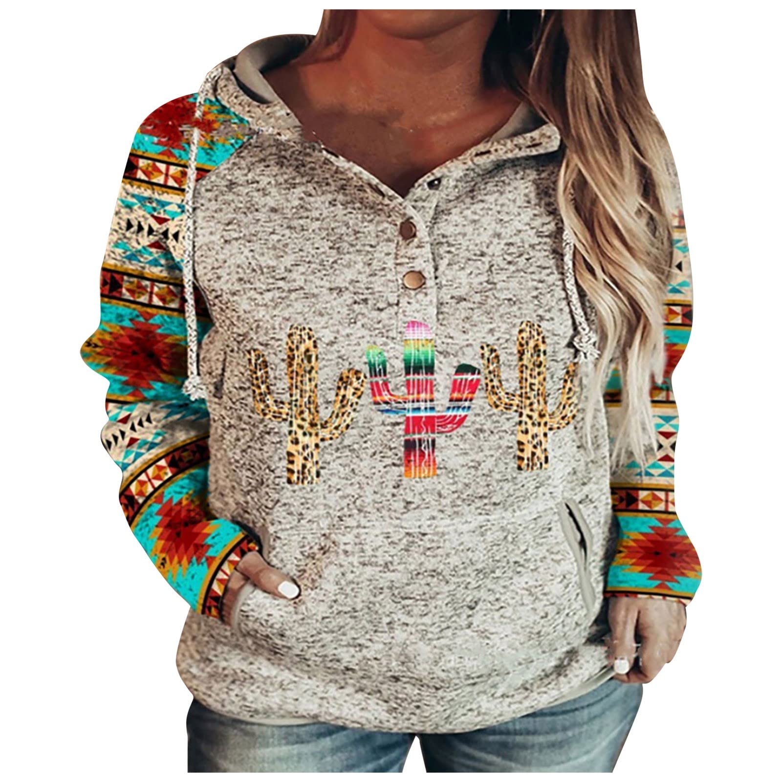 HAOREEKZ Women's Hooded Sweatshirt - Fall Winter Button Collar Pullover with Pockets & Drawstring - Casual Fashion Hoodie for Women (Perfect for Outdoor Activities, Travel & Everyday Wear)
