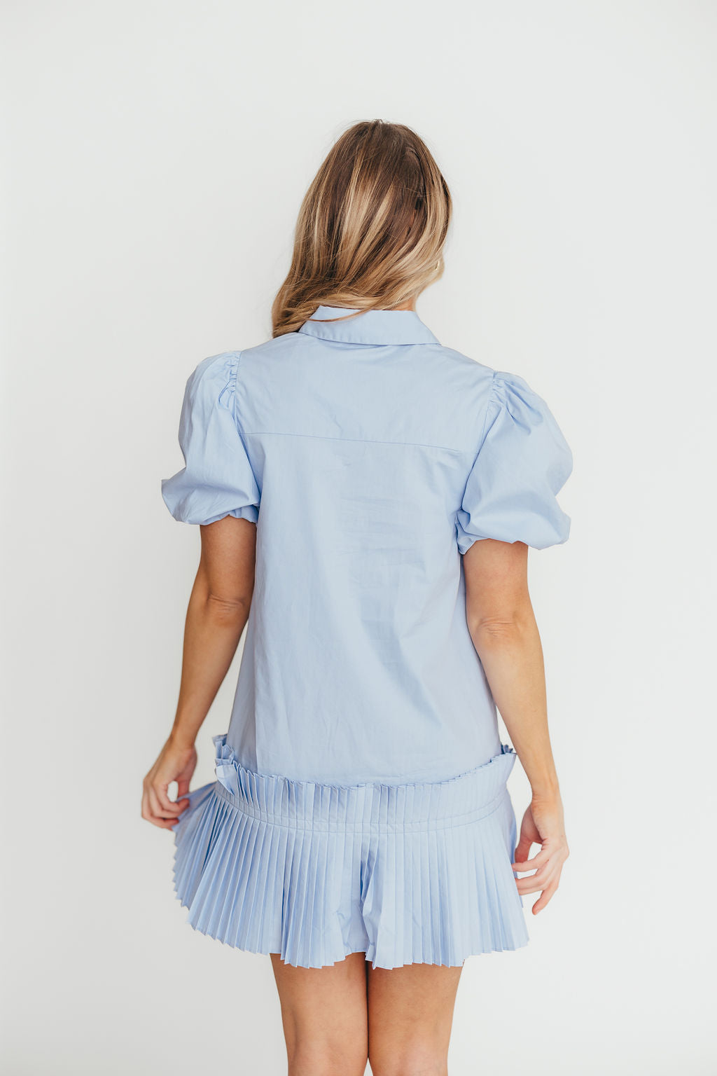 Alicia Pleated Hem Mini Dress in Powder Blue - Flowy Summer Dress for Women, Casual & Party Wear, Perfect for Beach, Date Night & Special Occasions