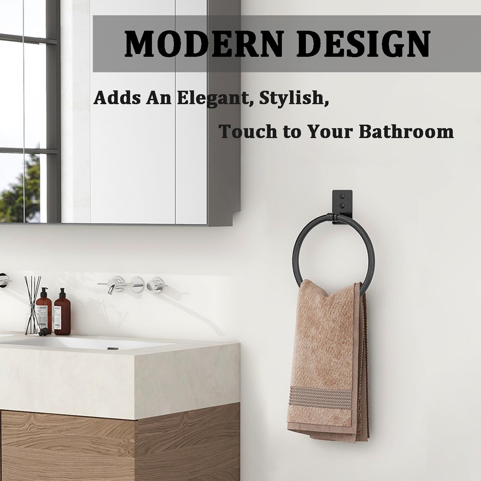 Black Towel Ring - Rustproof Wall Mounted Hand Towel Holder for Bathroom & Kitchen - Round Bathroom Accessory for Hanging Towels - Perfect for Spa, Guest Bath & Laundry Room Organization