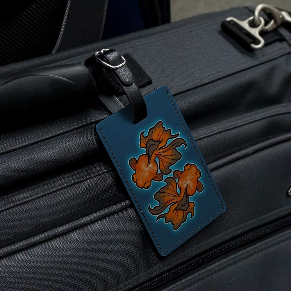 Japanese Goldfish Rectangle Leather Luggage Tag - Durable Suitcase ID Card Holder for Travel Bags - Perfect for Carry-Ons, Checked Luggage & Backpack Identification