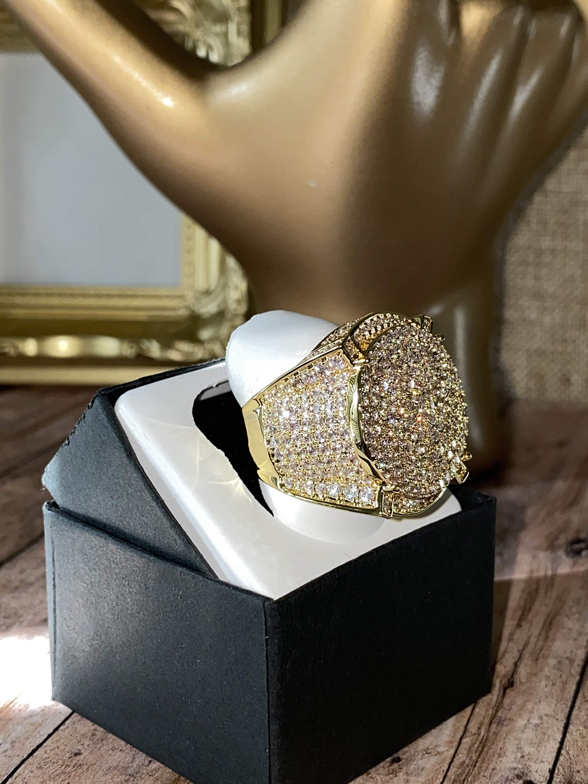 14K Gold Plated Cubic Zirconia Iced Out Men's Pinky Ring - Hip Hop Jewelry, Wedding Band, Promise Ring, Engagement Ring for Him | Perfect Gift for Anniversary, Valentine's Day & Special Occasions