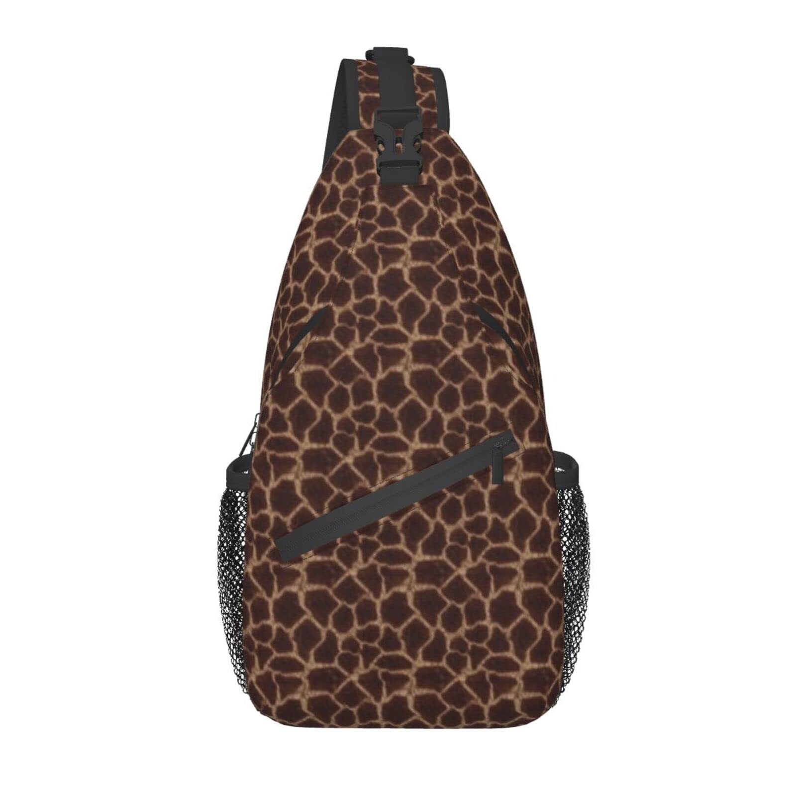 AMRANDOM Giraffe Print Sling Bag - Brown & Red Pattern Crossbody Shoulder Bag for Women & Men - Perfect for Outdoor Travel, Hiking & Daily Commute