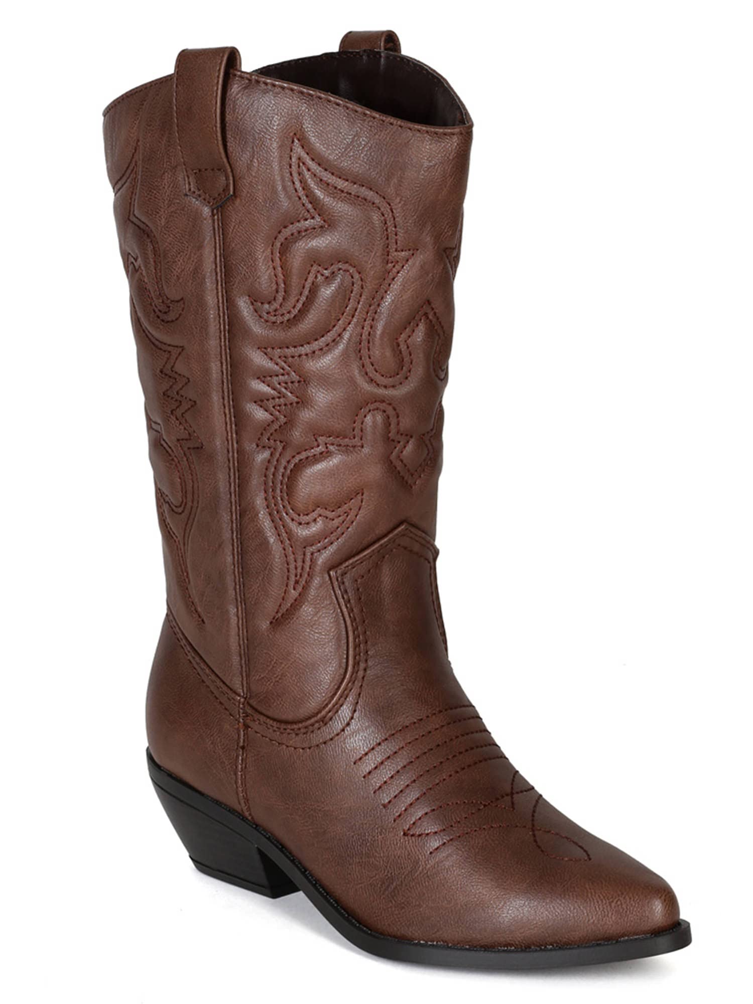 Soda Reno-S Western Boots for Men - Dark Tan Pu Leather Cowboy Boots Size 11 | Comfortable & Stylish Riding Boots for Country Music Festivals and Rodeo Events