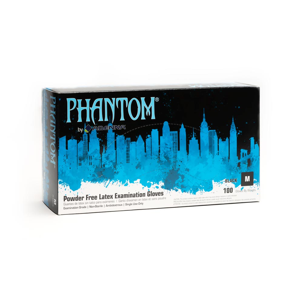 Adenna Phantom Black Latex Exam Gloves - Powder Free, Disposable, Medical Grade for Healthcare, Food Service & Cleaning - 100 Count Box