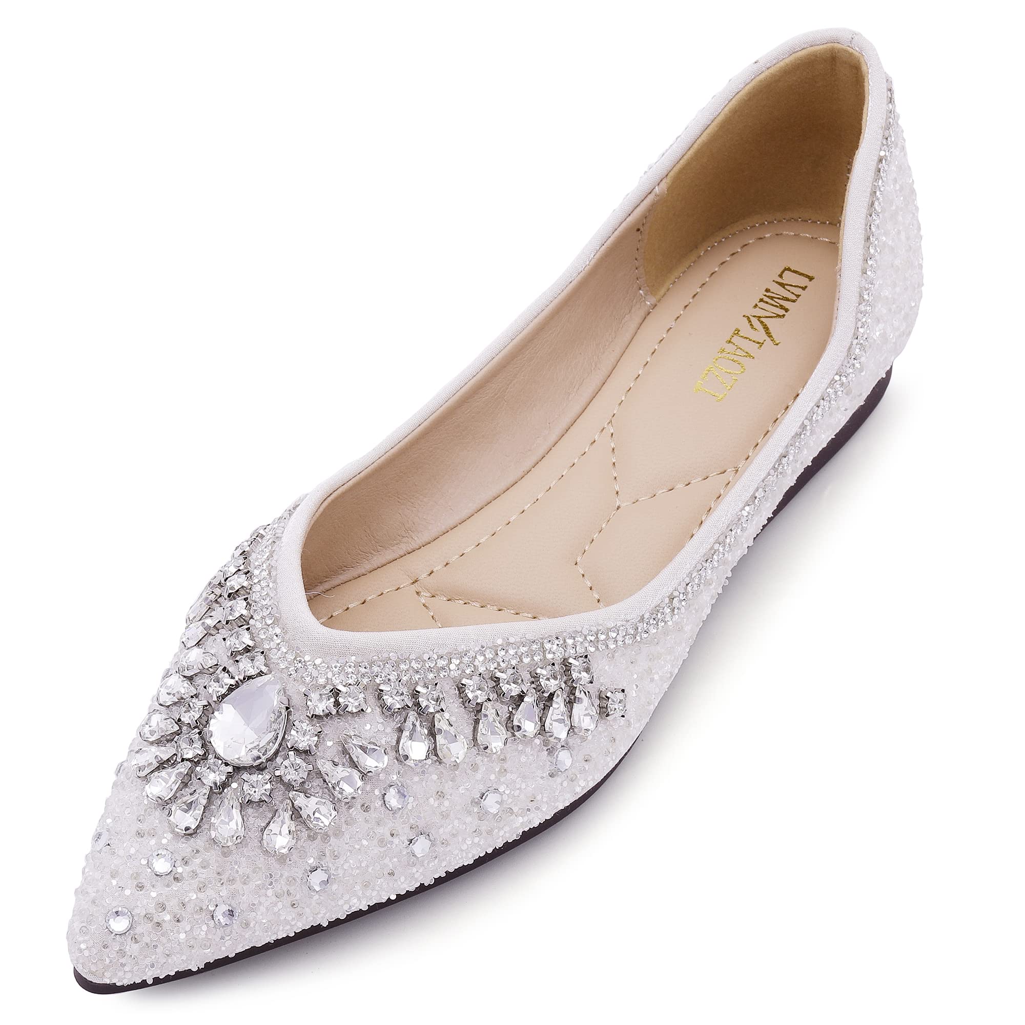 Sparkly Rhinestone Sequin Flat Shoes for Women - Elegant Pointed Toe Dress Flats - Comfortable Wedding & Party Shoes for Brides, Dancers & Special Occasions