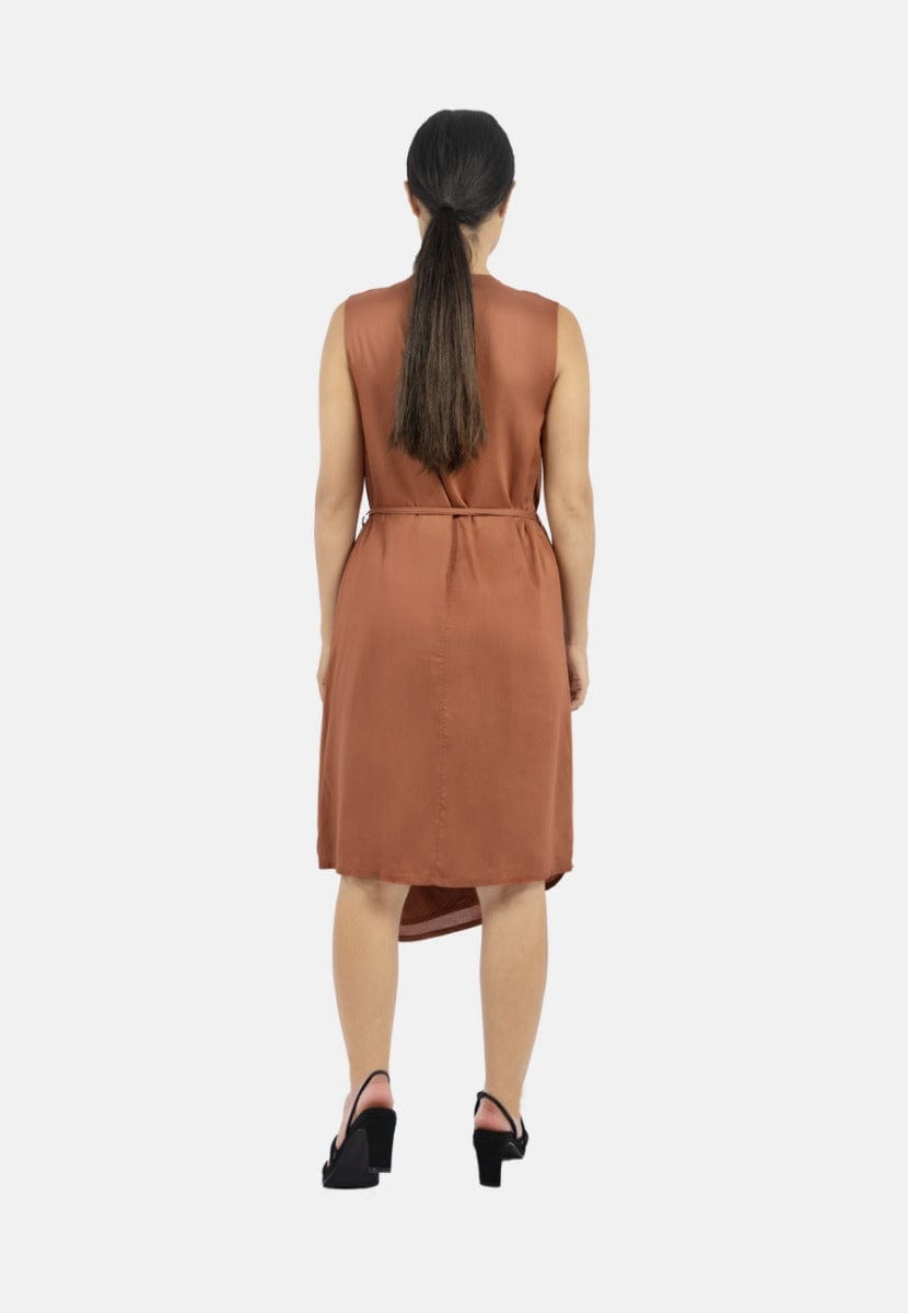 Elegant Funchal TENCEL™ Modal Asymmetric Wrap Dress in Red Rust - Perfect for Summer Weddings, Beach Vacations & Date Nights