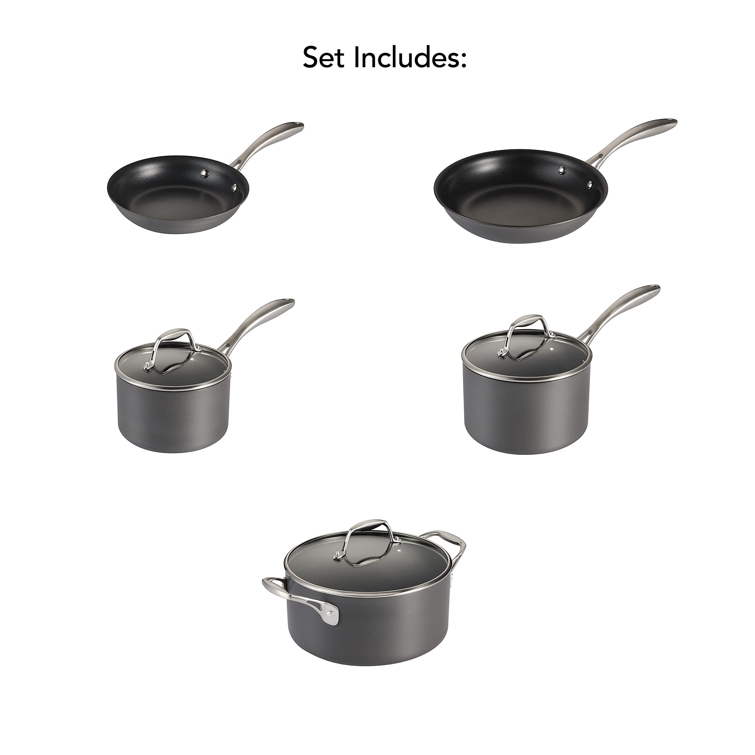 Tramontina 8-Piece Hard Anodized Nonstick Cookware Set with Glass Lids - Pots & Pans Kitchen Set, Oven & Dishwasher Safe (350°F) - Perfect for Sauteing, Boiling & Everyday Cooking