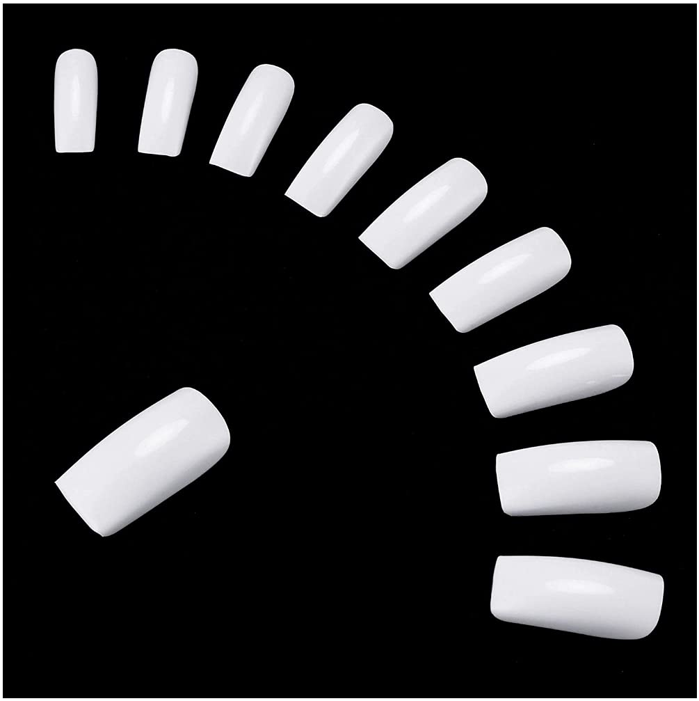 TopFinder® 100 Pcs White Square Acrylic Nail Tips - 10 Sizes Full Cover French Fake Nails with Storage Box for DIY Manicure & Nail Art (Natural) | Perfect for Home Salon, Party Glam, and Professional Nail Extensions