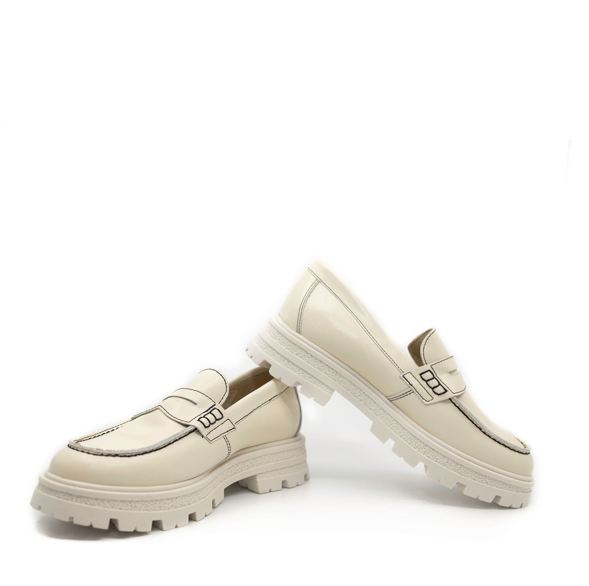 Blublonc Ivory Monochromatic Chunky Penny Loafers for Women - Comfortable Slip-On Casual Shoes for Work, Office & Everyday Wear