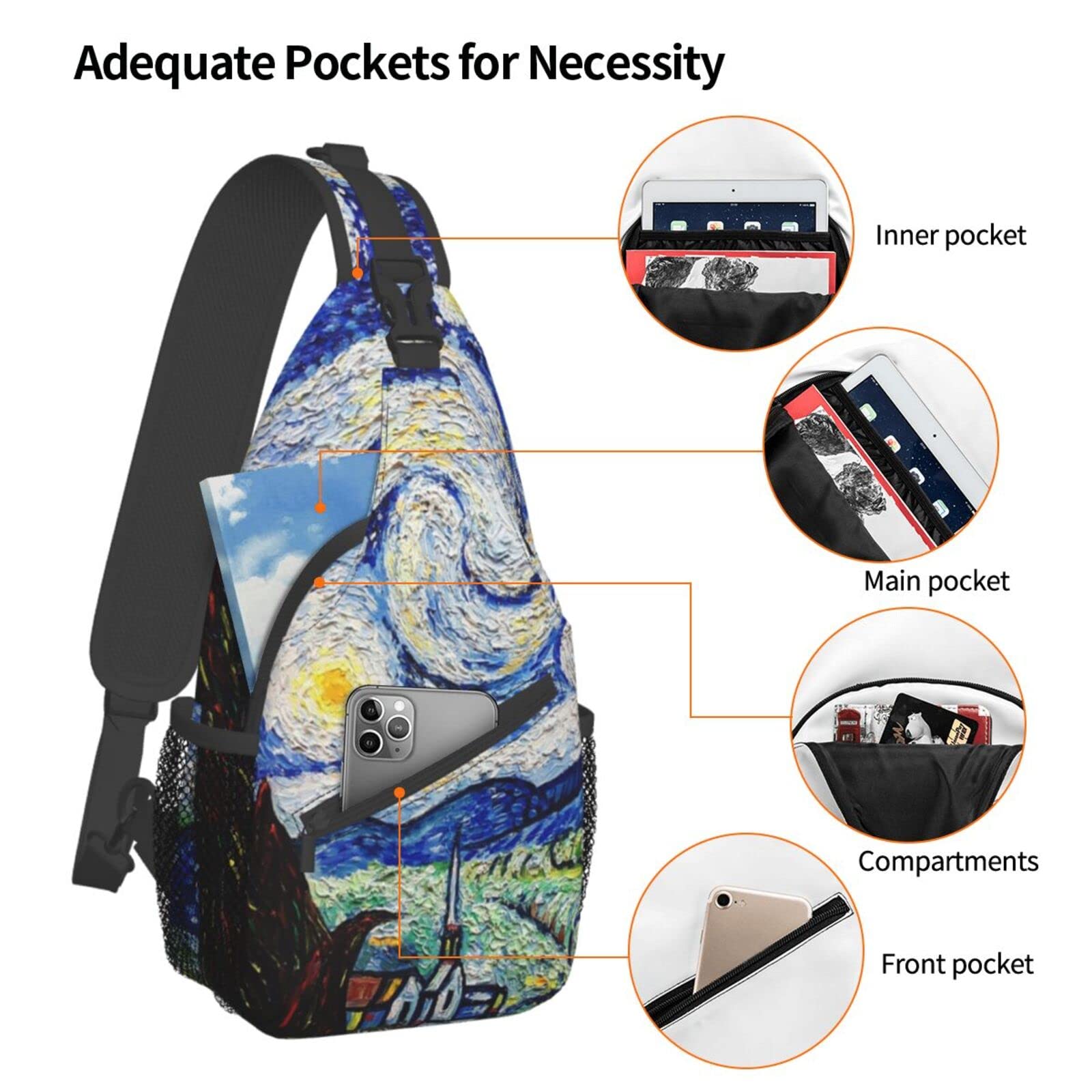 Starry Night Blue Sling Backpack for Women & Men - Lightweight Crossbody Chest Shoulder Bag, Fashion Casual Daypack for Travel, Camping, Hiking & Daily Use