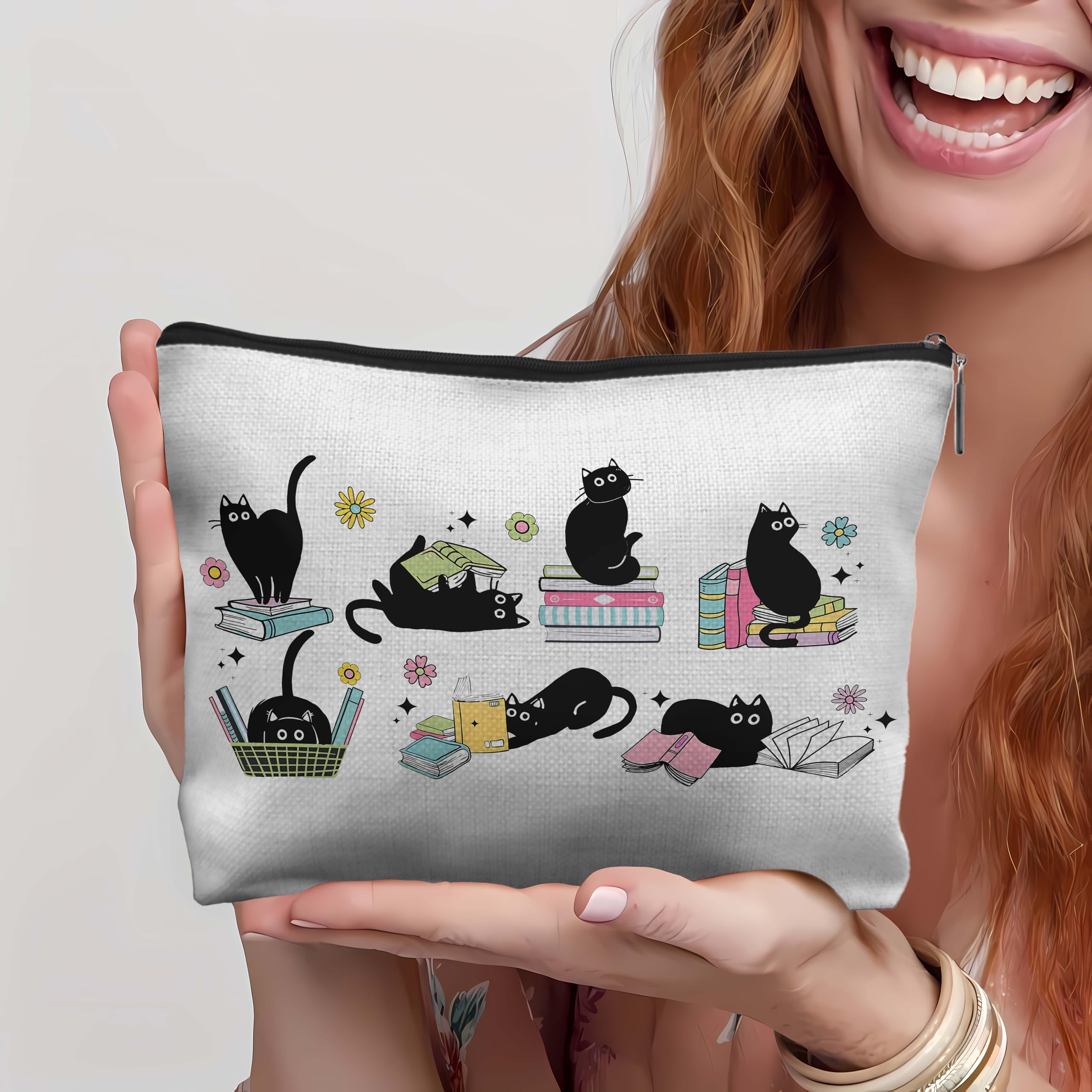 Black Cat Makeup Bag - Perfect Gift for Book Lovers & Cat Enthusiasts | Cute Cat Cosmetic Pouch for Women | Ideal for Travel, Daily Use & Book Club Meetings | Cat Themed Gifts for Readers & Cat Moms