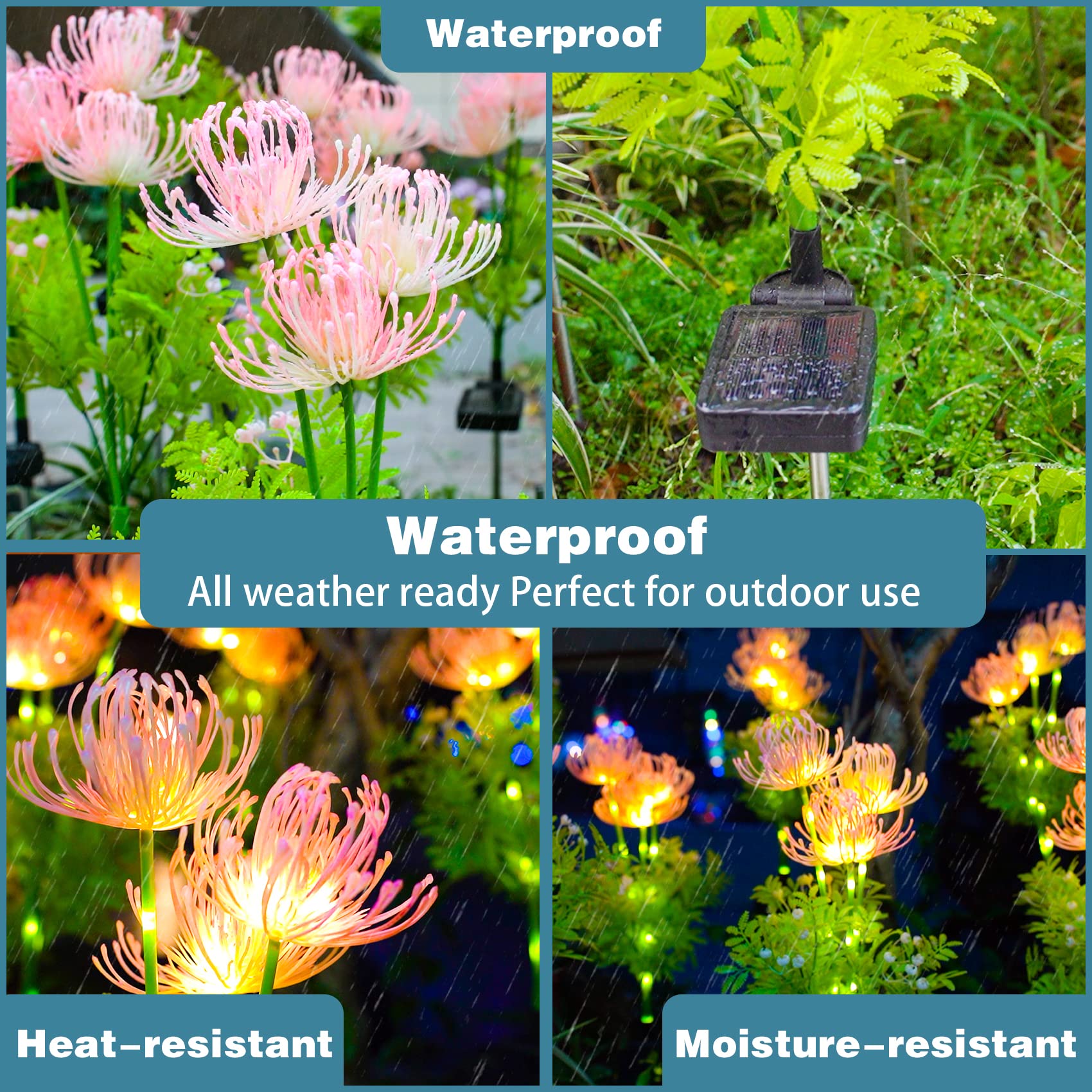 Solar Powered Garden Lights - 2 Pack Waterproof Outdoor Solar Flower Lights with Glowing Petals & Stems, Upgraded Solar Panel for Yard, Pathway, Patio Decoration - Perfect Mother's Day Gift & Garden Decor Accessories