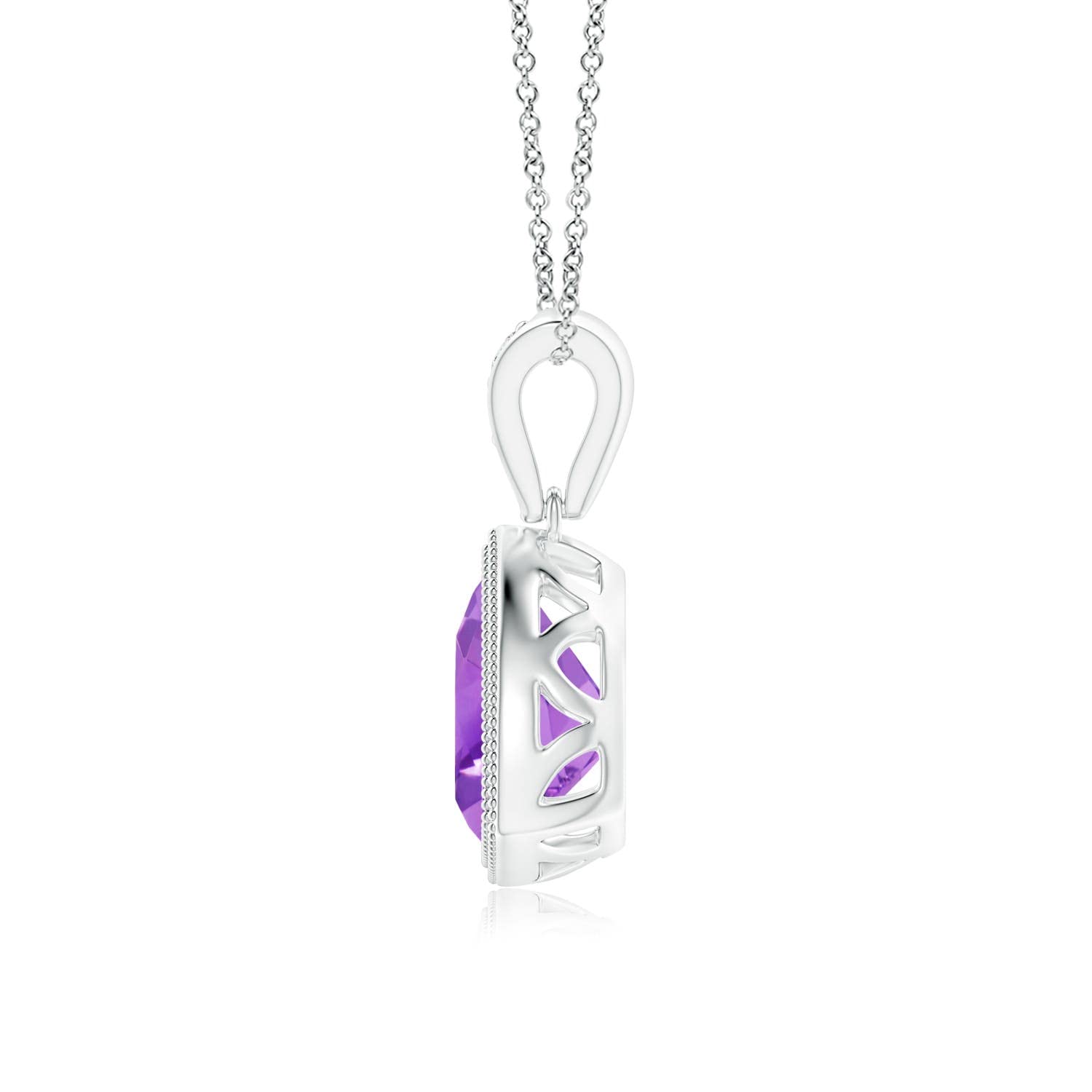 Angara Natural Trillion-Cut Amethyst Pendant Necklace with Milgrain Detailing in Sterling Silver/14K Gold/Platinum | February Birthstone Jewelry for Women | Perfect for Birthday, Engagement, Anniversary & Wedding Gifts | Elegant Everyday Wear & Special Occasions