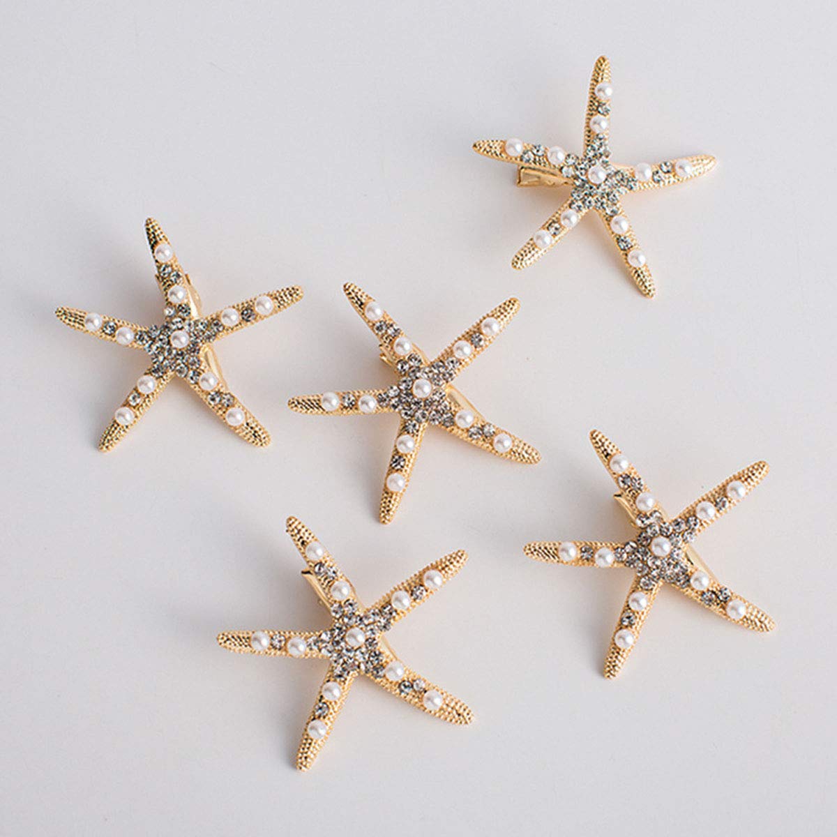 3Pcs Starfish Hair Clips with Rhinestones & Imitation Pearls - Elegant Alloy Hair Barrettes for Women - Perfect for Weddings, Beach Parties & Summer Hairstyles