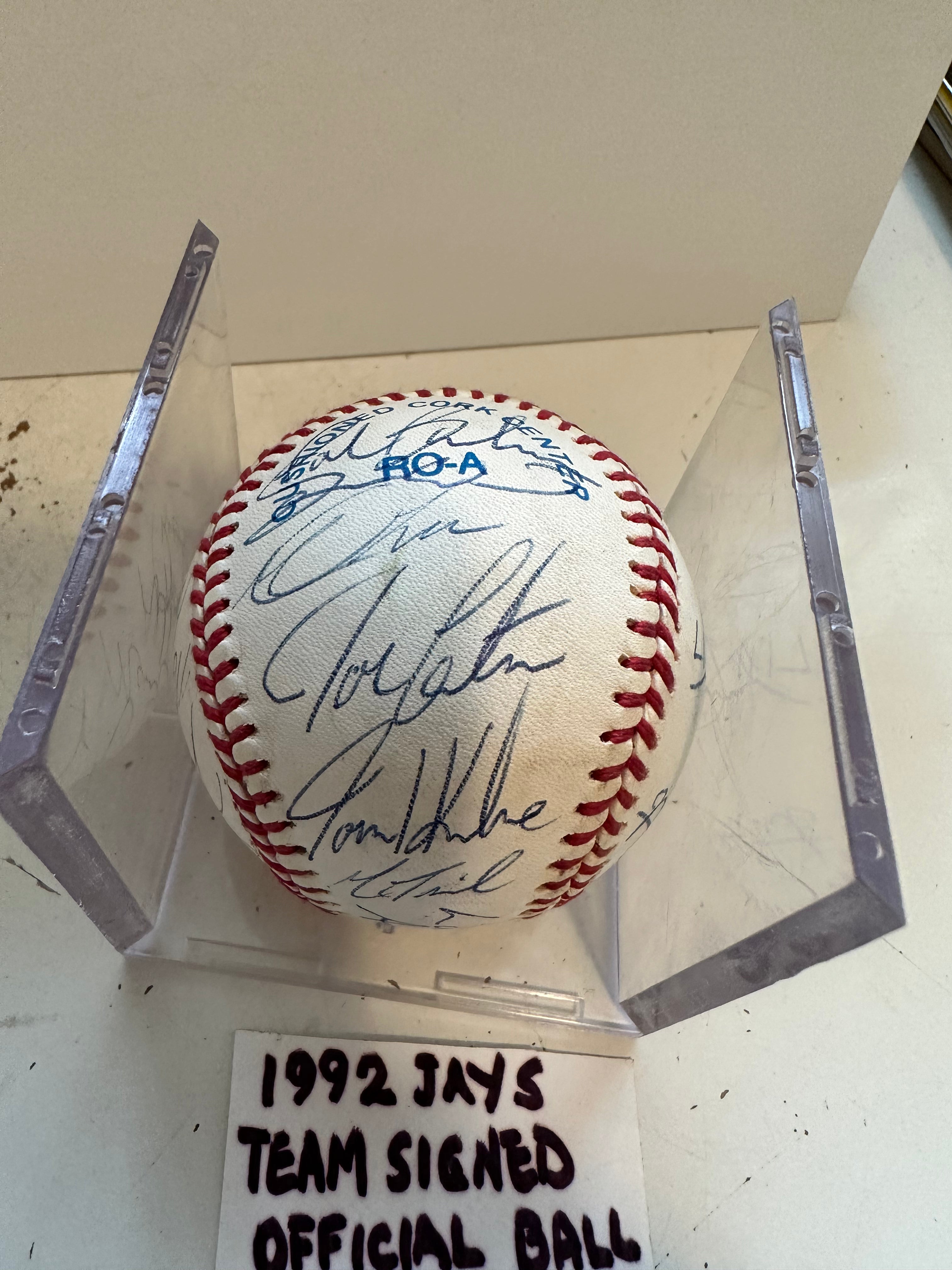 1992 World Series American League Baseball Signed by 24 Blue Jays Players - Authentic Collectible with COA & Display Holder - Perfect for Sports Memorabilia Fans & Baseball Enthusiasts