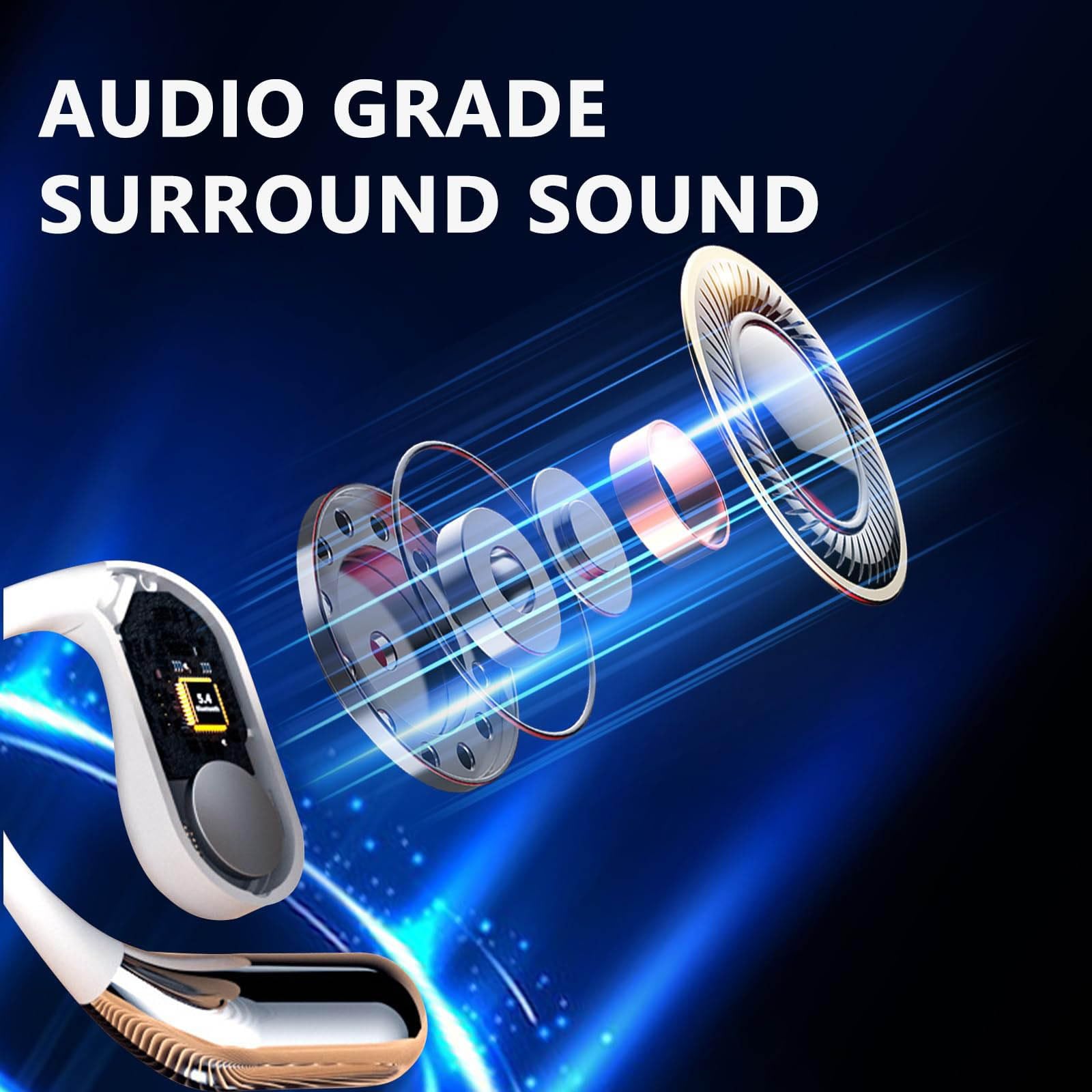 Smart Touch Screen Open-Ear Bluetooth Headphones - True Wireless Earbuds with Bluetooth 5.4, IPX5 Waterproof & LED Display - Perfect for Running, Cycling & Outdoor Activities (Black)