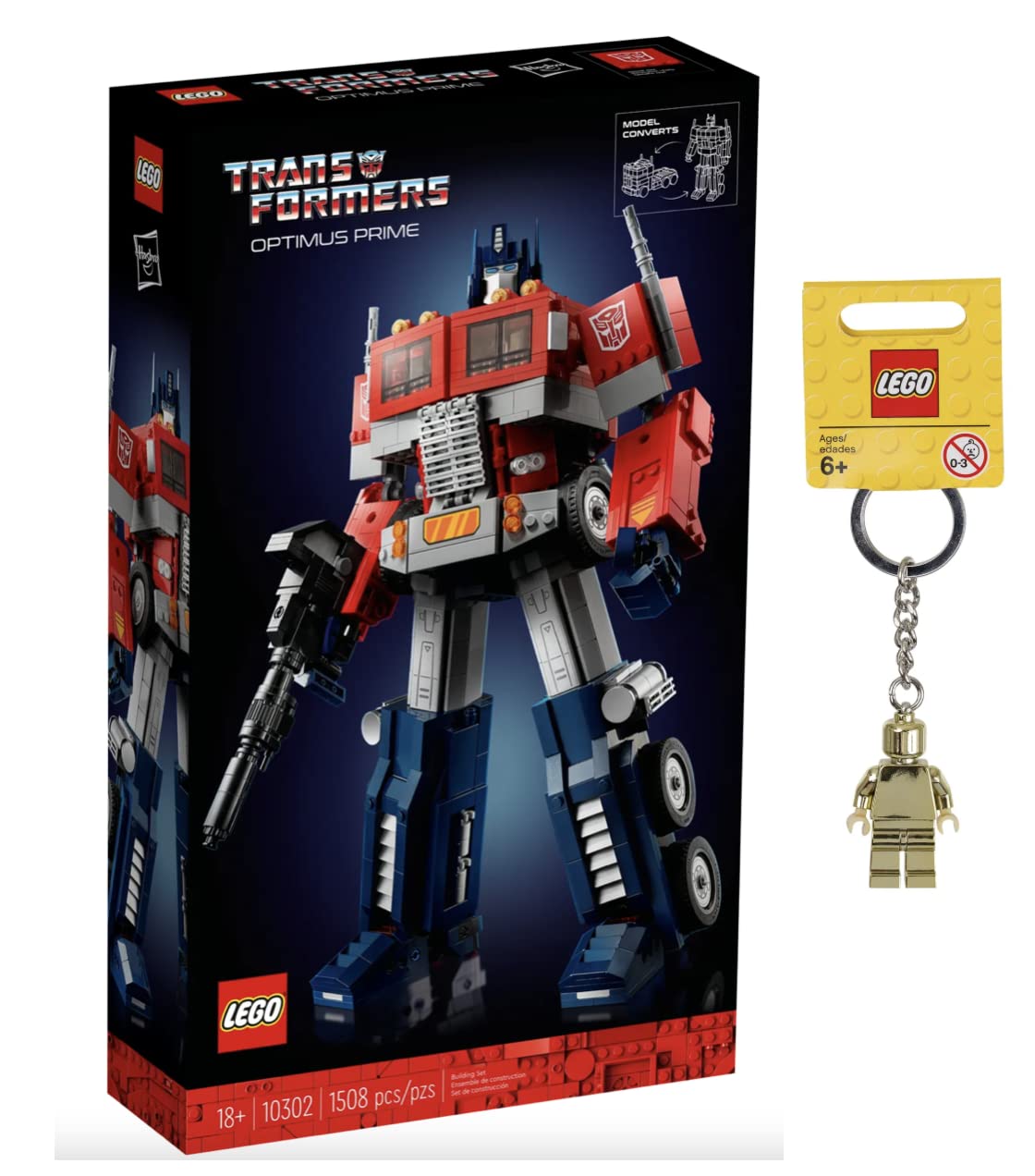 LEGO Transformers Optimus Prime Premium Building Set (10302) with Exclusive Gold Mini Figure Keychain - Collectible Model Kit for Adults & Kids - Perfect for Display, Gifts & Transformers Fans