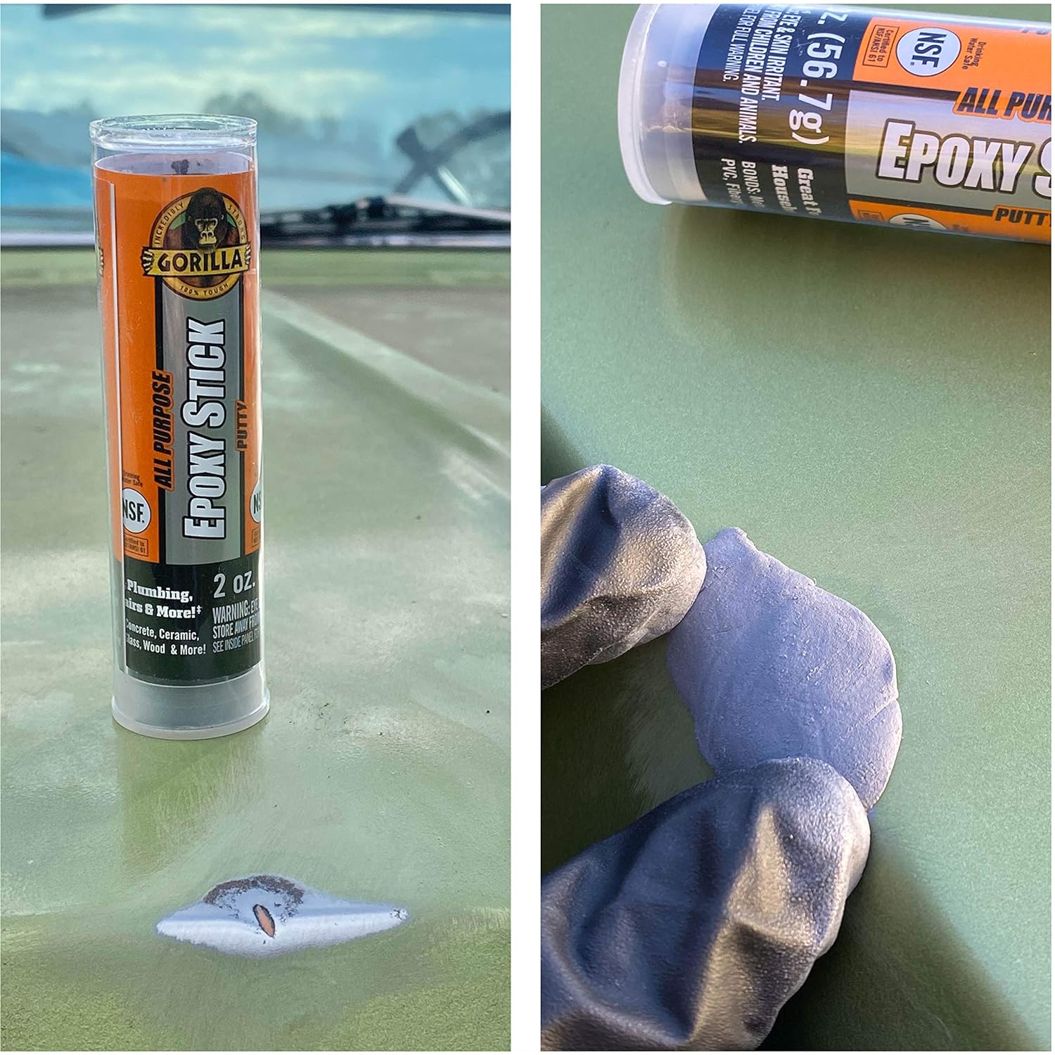 Gorilla 2 Ounce All Purpose Epoxy Putty Stick - Strong Adhesive for Metal, Wood, Ceramic & More - Dries Gray - Perfect for Home Repairs, DIY Projects & Crafting