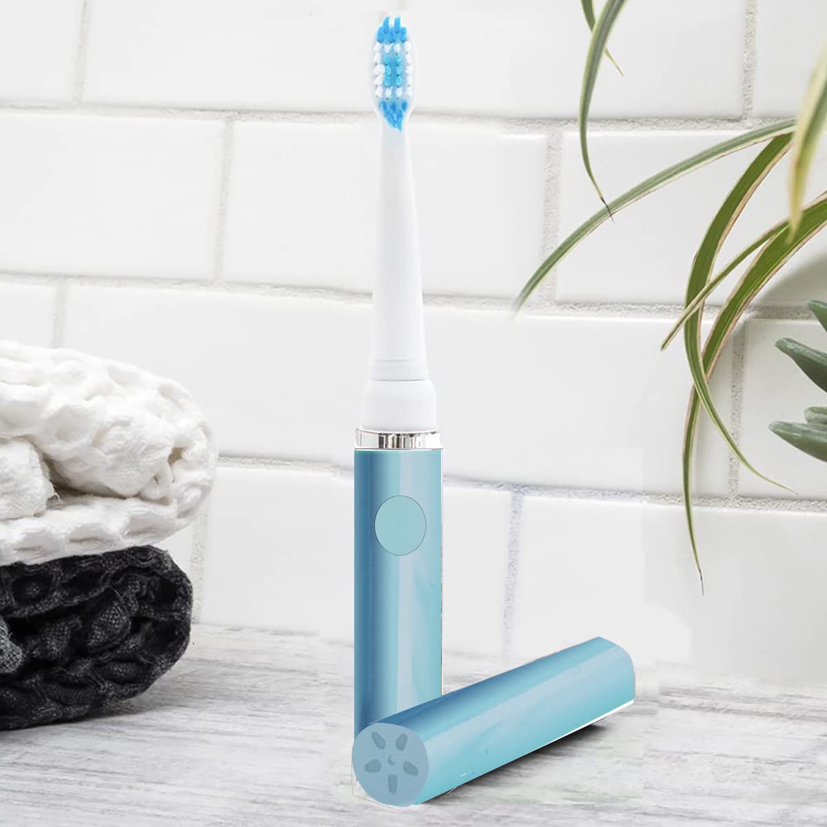 Pop Sonic Electric Toothbrush for Kids & Travel - Soft Bristles, 2 Speed Modes (15,000-30,000 RPM), Battery Powered, Pastel Blue | Gentle Cleaning for Sensitive Teeth, Perfect for Home & Vacation Use