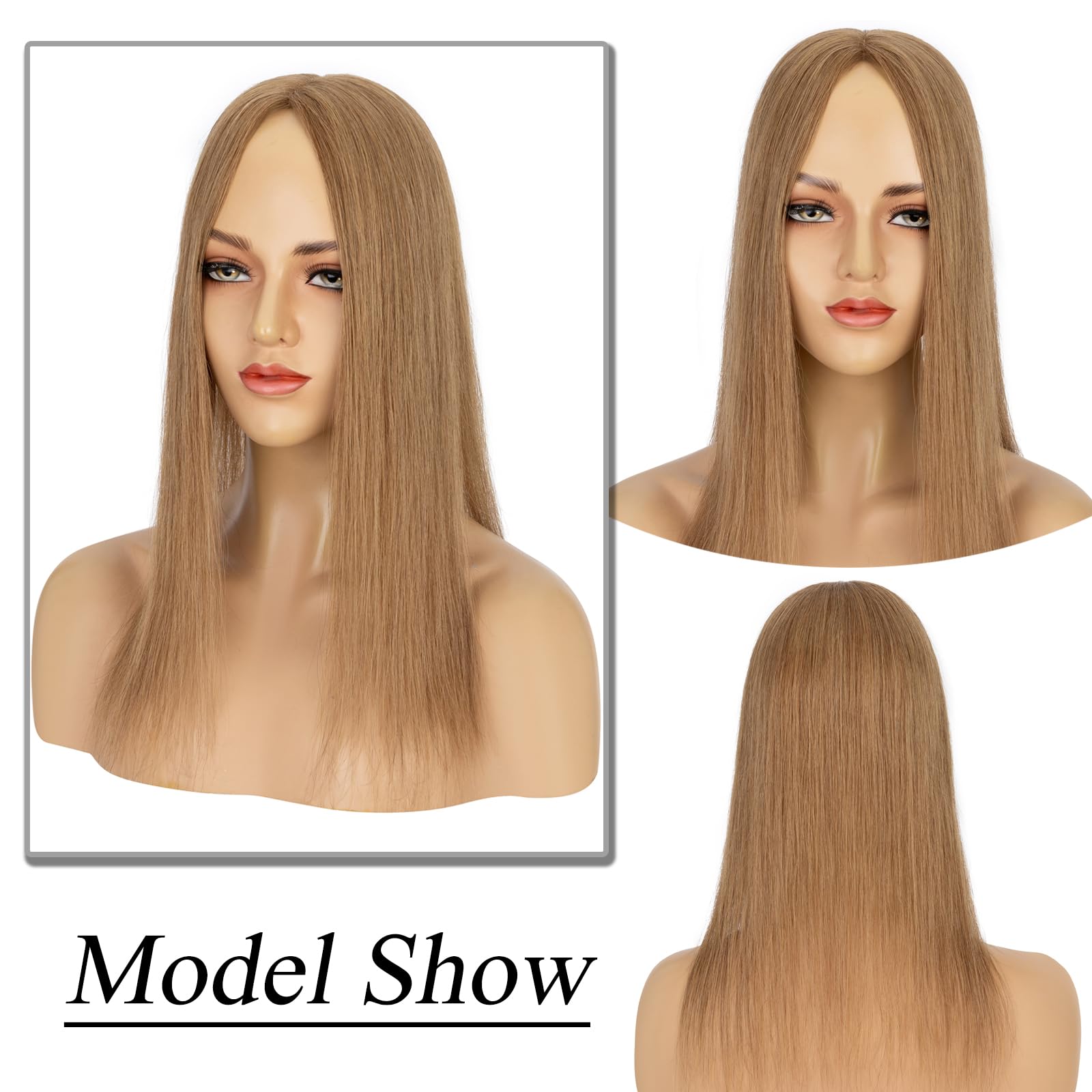 MY-LADY Human Hair Toppers for Women - 130% Density Remy Hair Topper with Silk Base (10x12cm, No Bangs) - Clip-in Hairpiece for Thinning Hair - 14 Inch Straight Light Brown (#06) - Perfect for Daily Wear, Special Occasions & Hair Loss Solutions