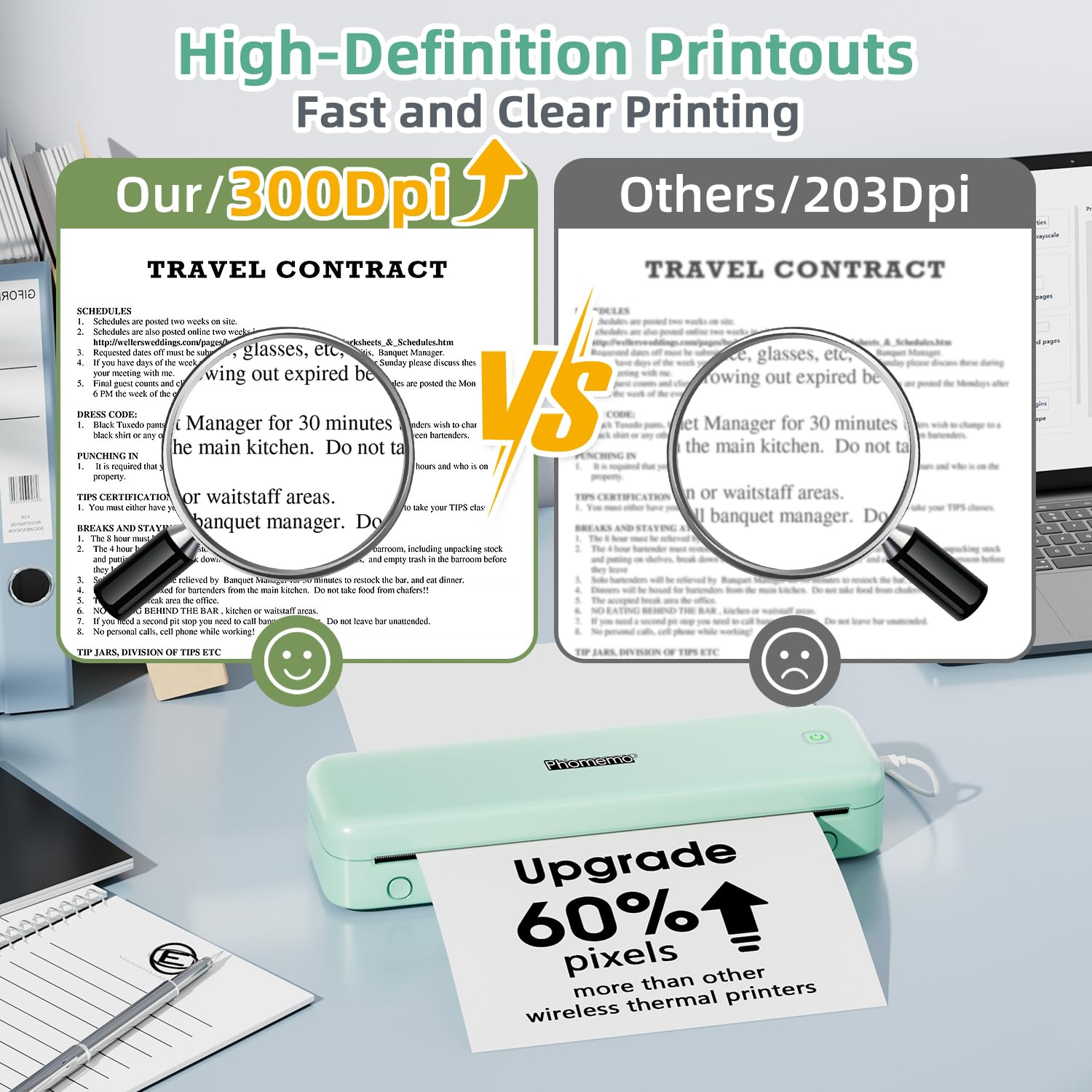 Phomemo M834 Portable A4 Thermal Printer - Wireless Bluetooth Mobile Printer for iPhone, Android & Laptop, 300dpi High Resolution, Inkless Printing for Home, Office, Shipping Labels & Receipts | Perfect for Small Business, Online Sellers & Home Organization
