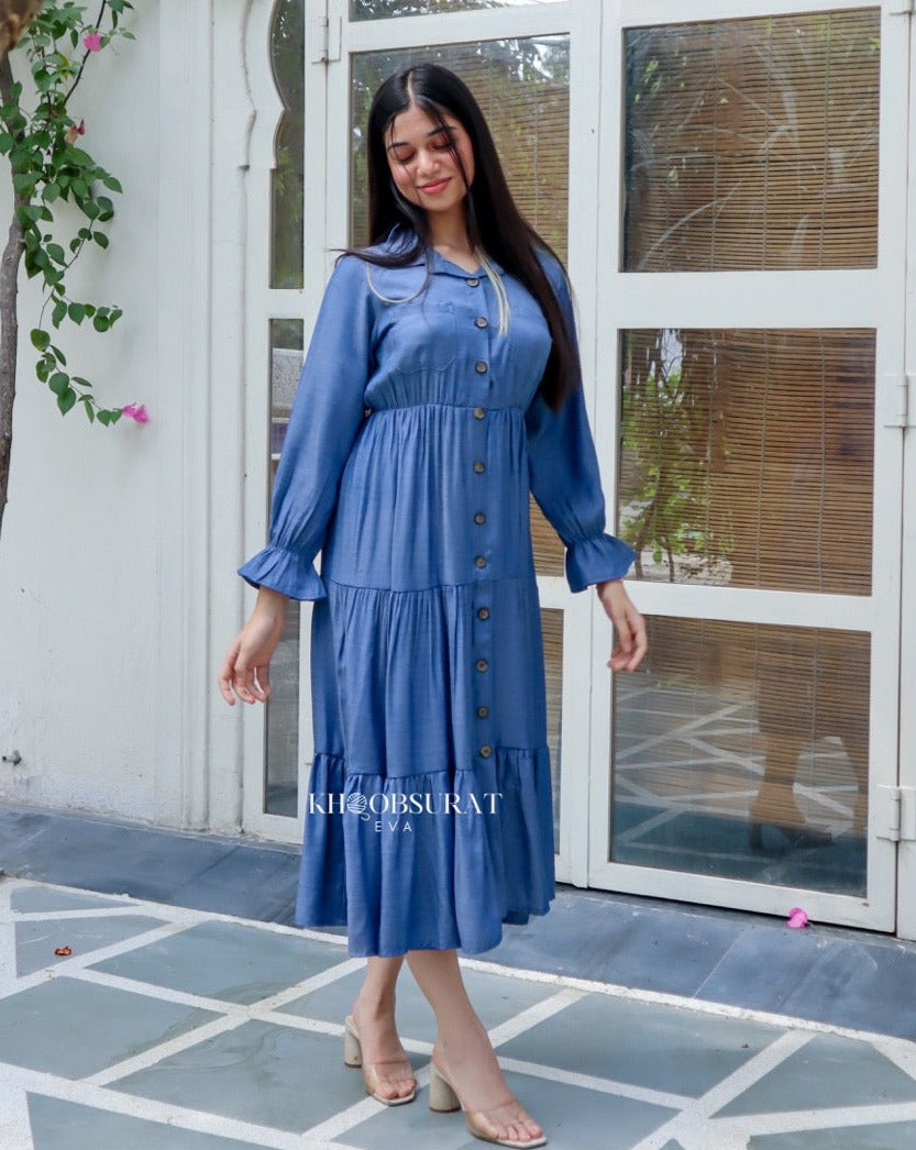 JANHVI Blue Dress for Women - Elegant & Stylish Casual Wear for Parties, Dates & Summer Outfits