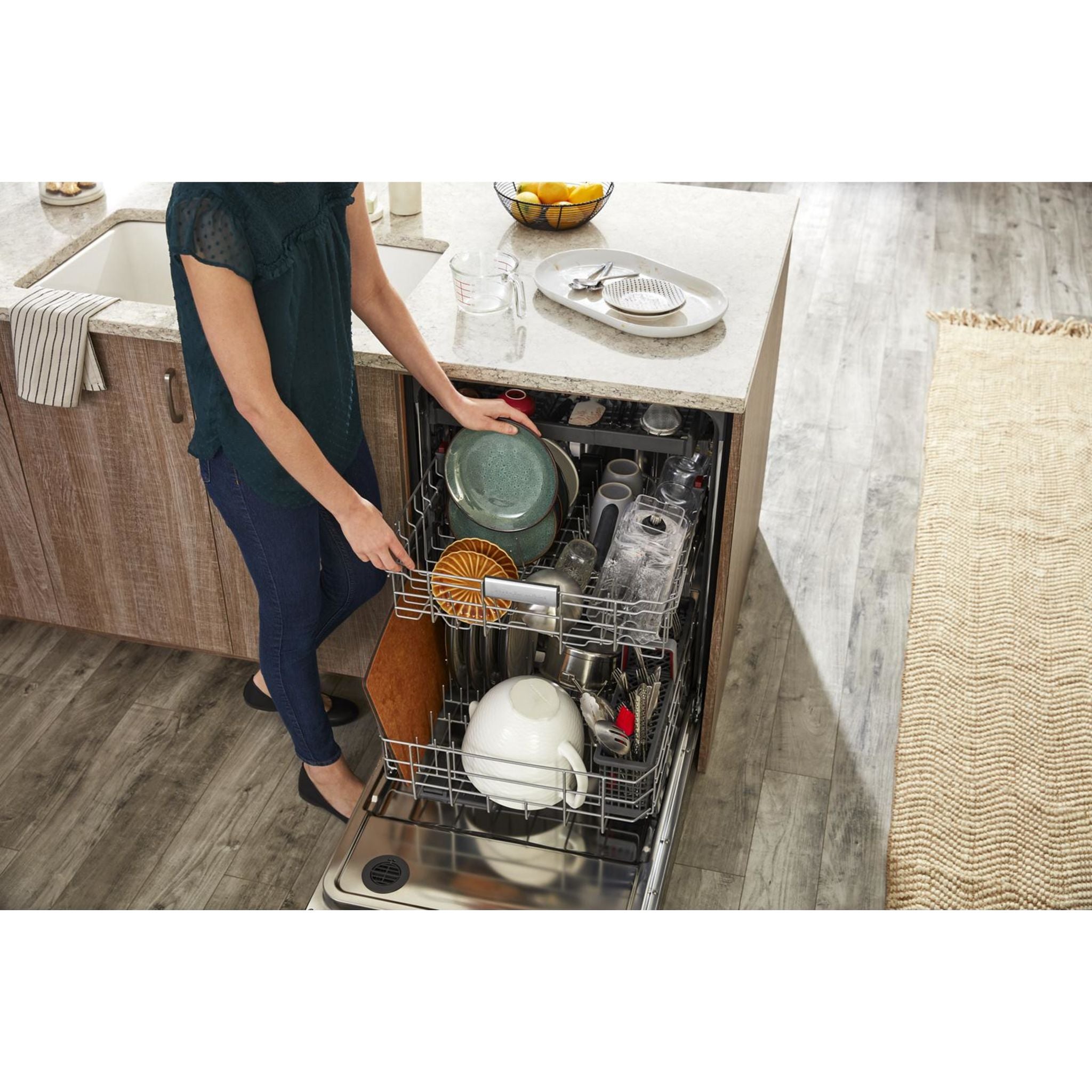KitchenAid KDFE204KWH 24-Inch Built-In Dishwasher with Stainless Steel Tub - Energy Star Certified White Appliance for Modern Kitchens | Perfect for Small Families & Daily Dishwashing Needs
