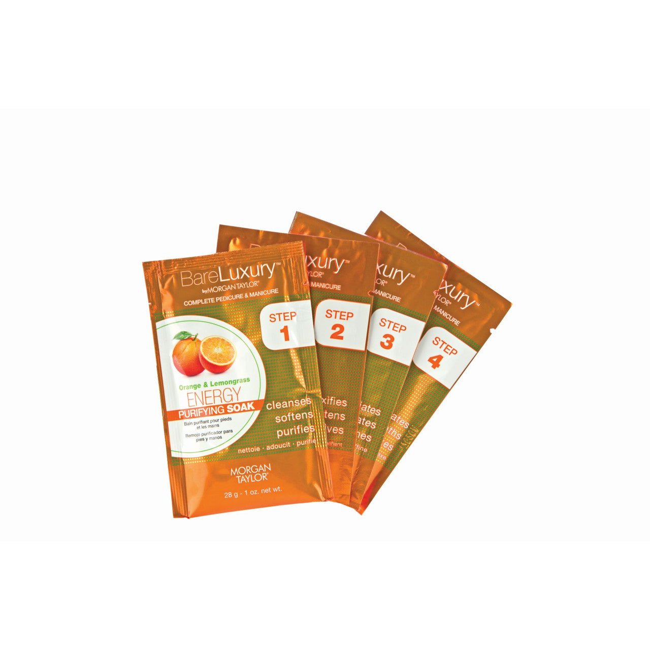 Morgan Taylor BareLuxury Complete Mani Pedi Set - Energy Orange & Lemongrass Scented Nail Care Kit (4-Piece) | Perfect for Home Spa Days & Professional Salon Use