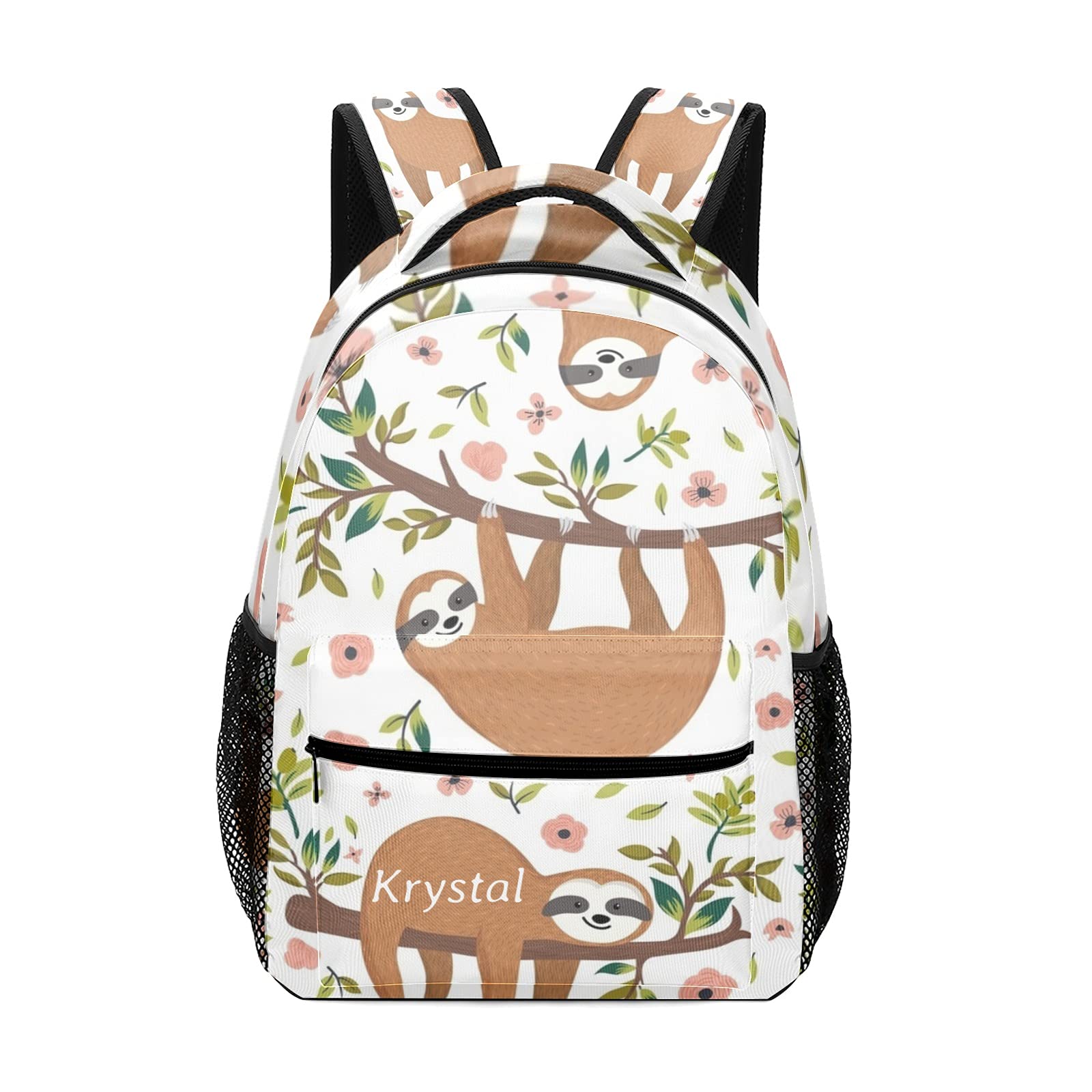 Personalized Name Sloth Tree Floral Backpack - Waterproof Travel Bag for Men & Women | Perfect for Hiking, Camping & Daily Commute