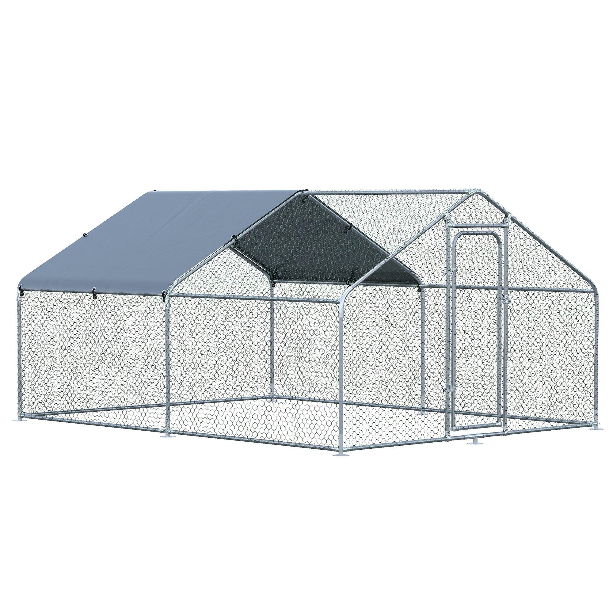 PawHut 10' x 13' x 6.5' Large Walk-In Metal Chicken Coop - Galvanized Steel Poultry House with 2 Rooms, UV & Water Resistant Cover - Outdoor Backyard Hen Enclosure for Chickens, Ducks, Rabbits - Perfect for Farm, Homestead & Pet Playpen