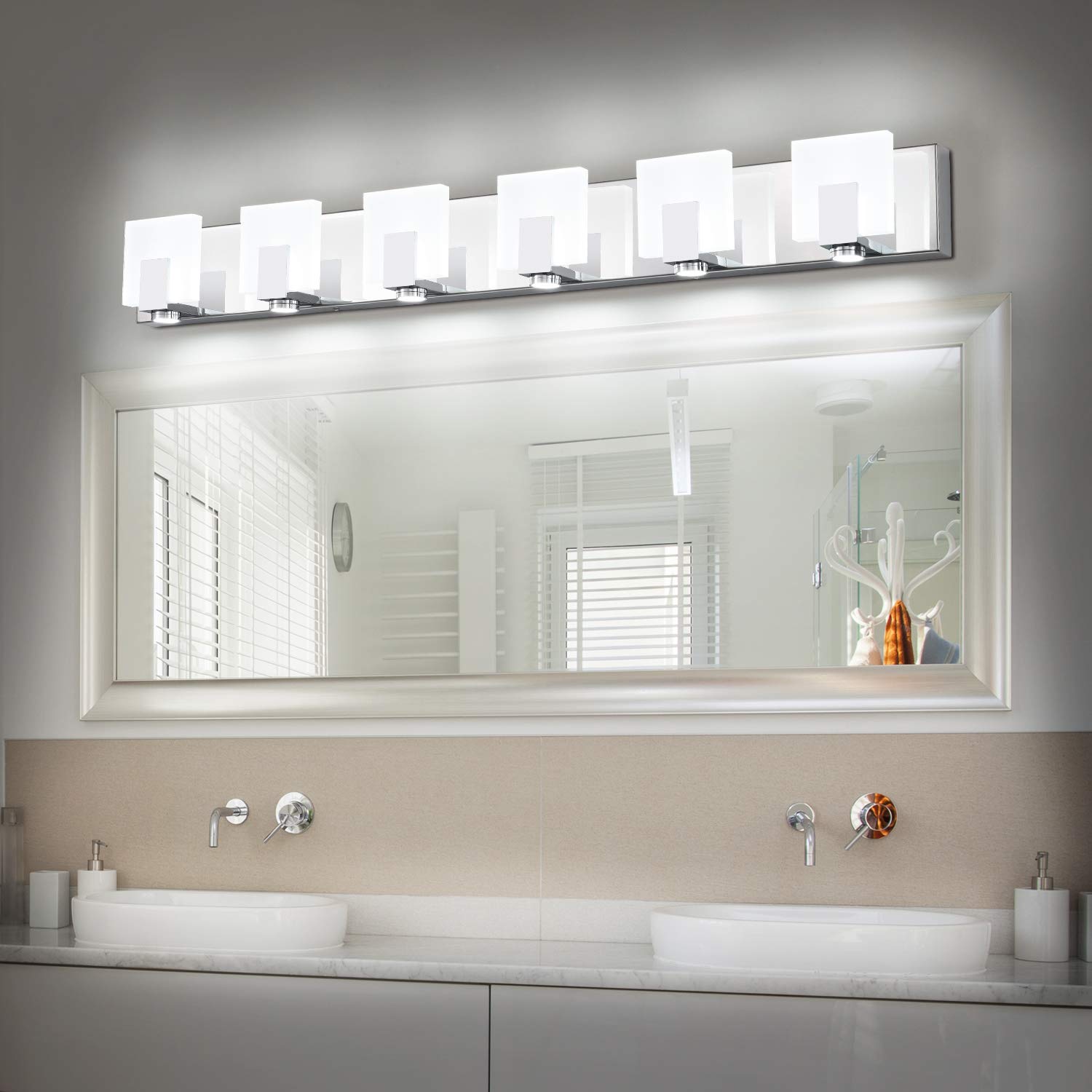 SOLFART 40-Inch Modern LED Vanity Light Fixture - 6 Lights Chrome Bathroom Mirror Lighting for Makeup & Grooming - Perfect for Bathroom, Dressing Room & Bedroom Vanity Areas