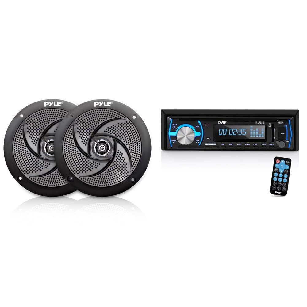 Pyle 5.25 Inch Marine Speakers with Bluetooth Stereo Radio - Waterproof Outdoor Audio System for Boats, RVs, Pool Parties & Beach