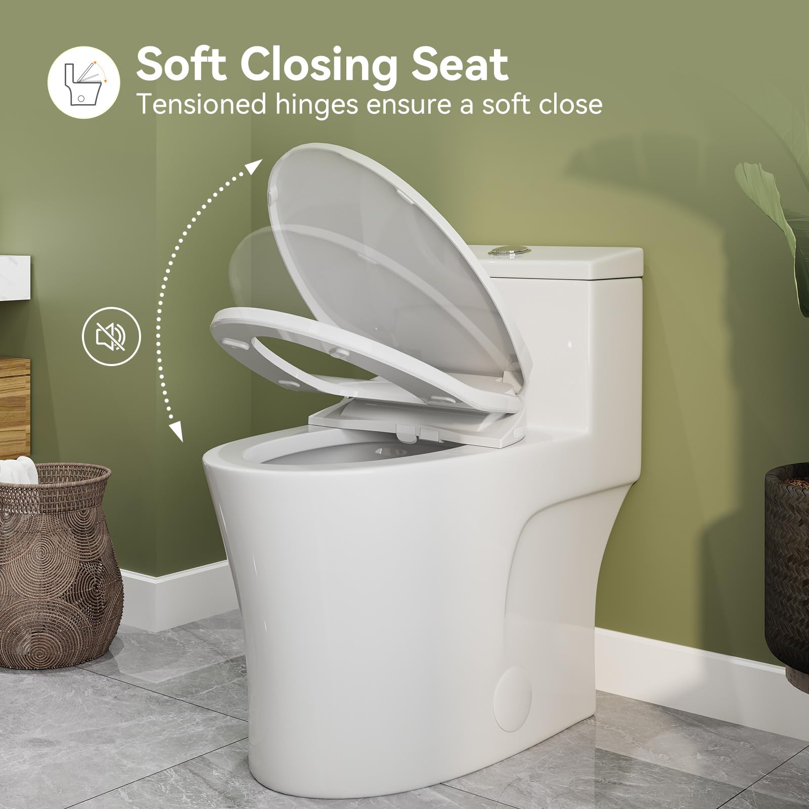 HOROW T0338W One Piece Toilet with Non-Electric Bidet Seat - Elongated ADA Compliant Chair Height Toilet with Adjustable Nozzles, Dual Flush & Soft Close Seat - White (MAP 1000g) - Perfect for Modern Bathrooms, Elderly-Friendly Homes & Water-Saving Households