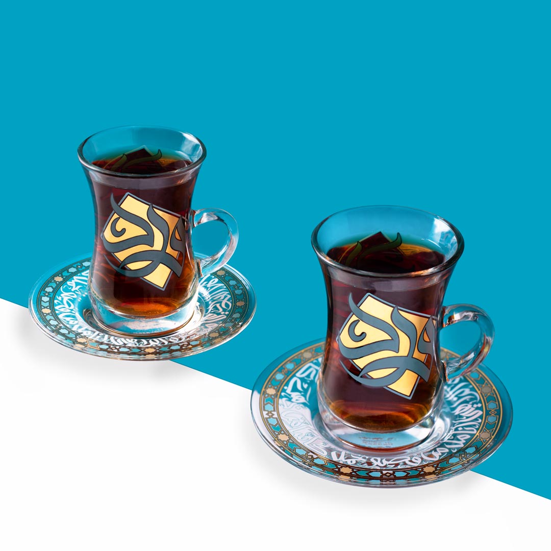 Dimlaj Wurood 6-Piece Tea Cup and Saucer Set - Elegant Gold & Green Porcelain for Afternoon Tea, Bridal Shower, or Home Decor