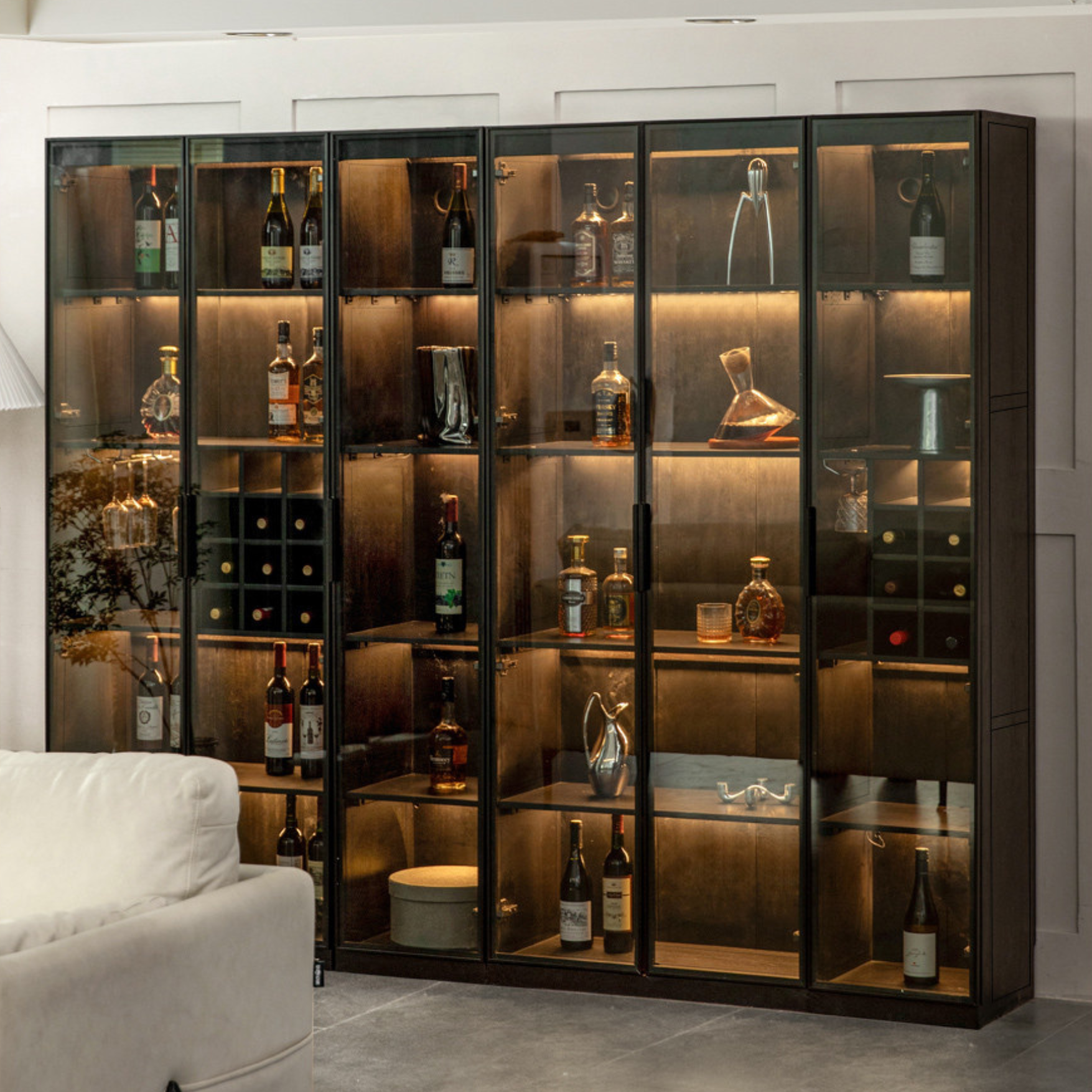 Premium Oak Solid Wood Wine Cabinet with Glass Doors - Elegant Display for Wine Bottles, Perfect for Dining Room, Bar, or Home Cellar Storage