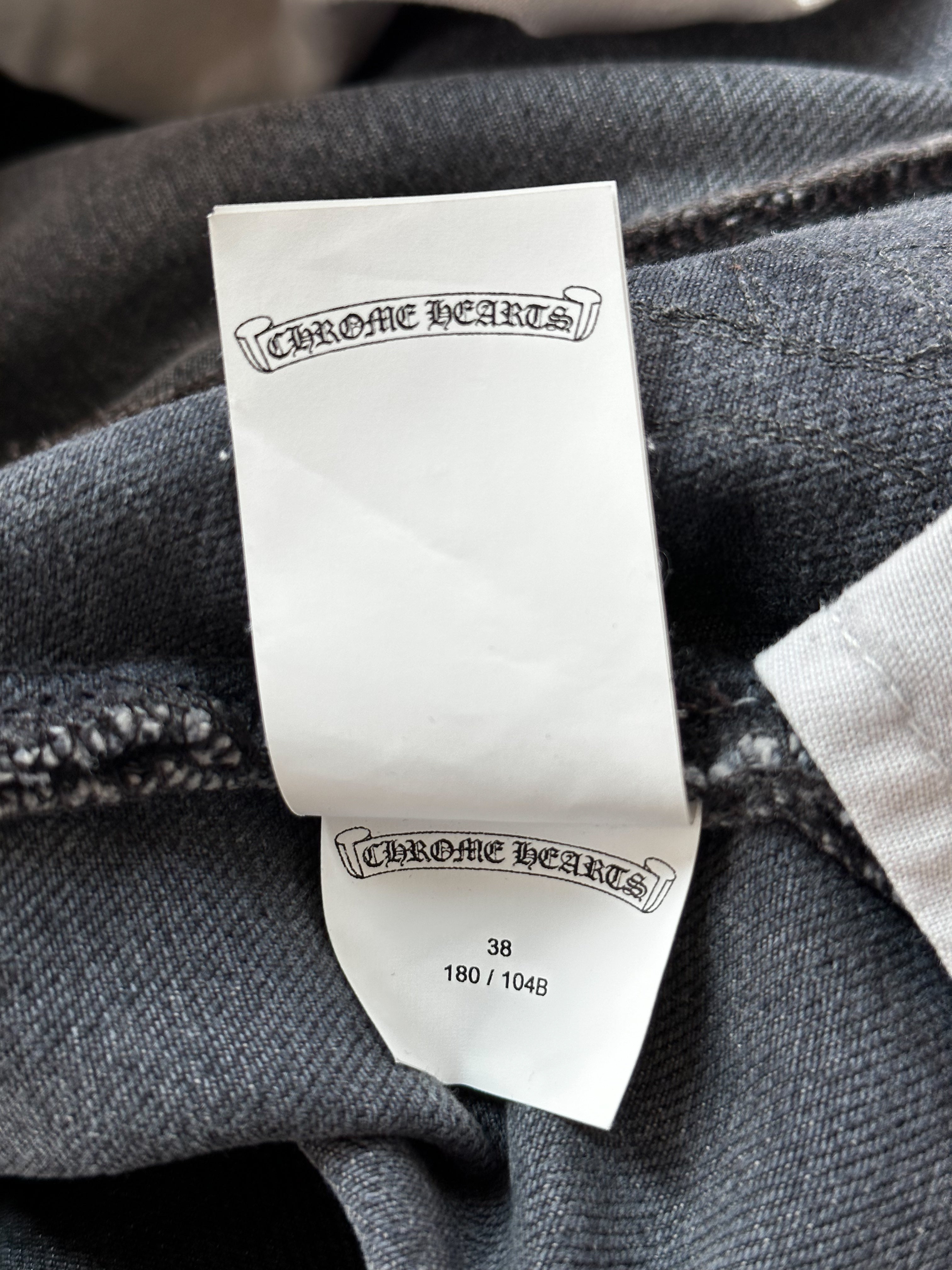 Chrome Hearts x Gallery Dept x Levis Grey & Black Cross Patch Distressed Jeans for Men - Vintage Denim Pants with Unique Design, Perfect for Streetwear & Casual Outfits