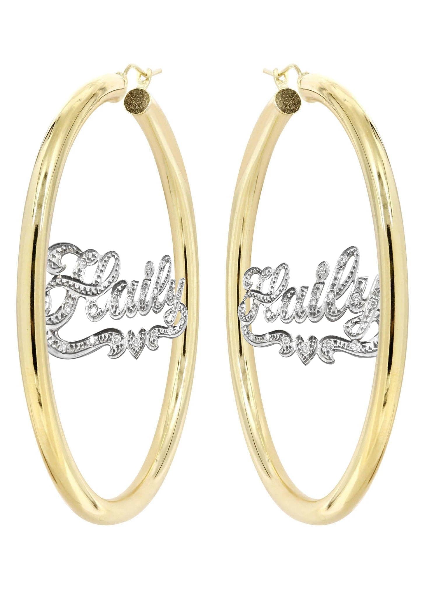 14K Gold Diamond Cut Name Plate Hoop Earrings for Women - Elegant Personalized Jewelry Gift for Her, Perfect for Parties, Weddings & Everyday Wear