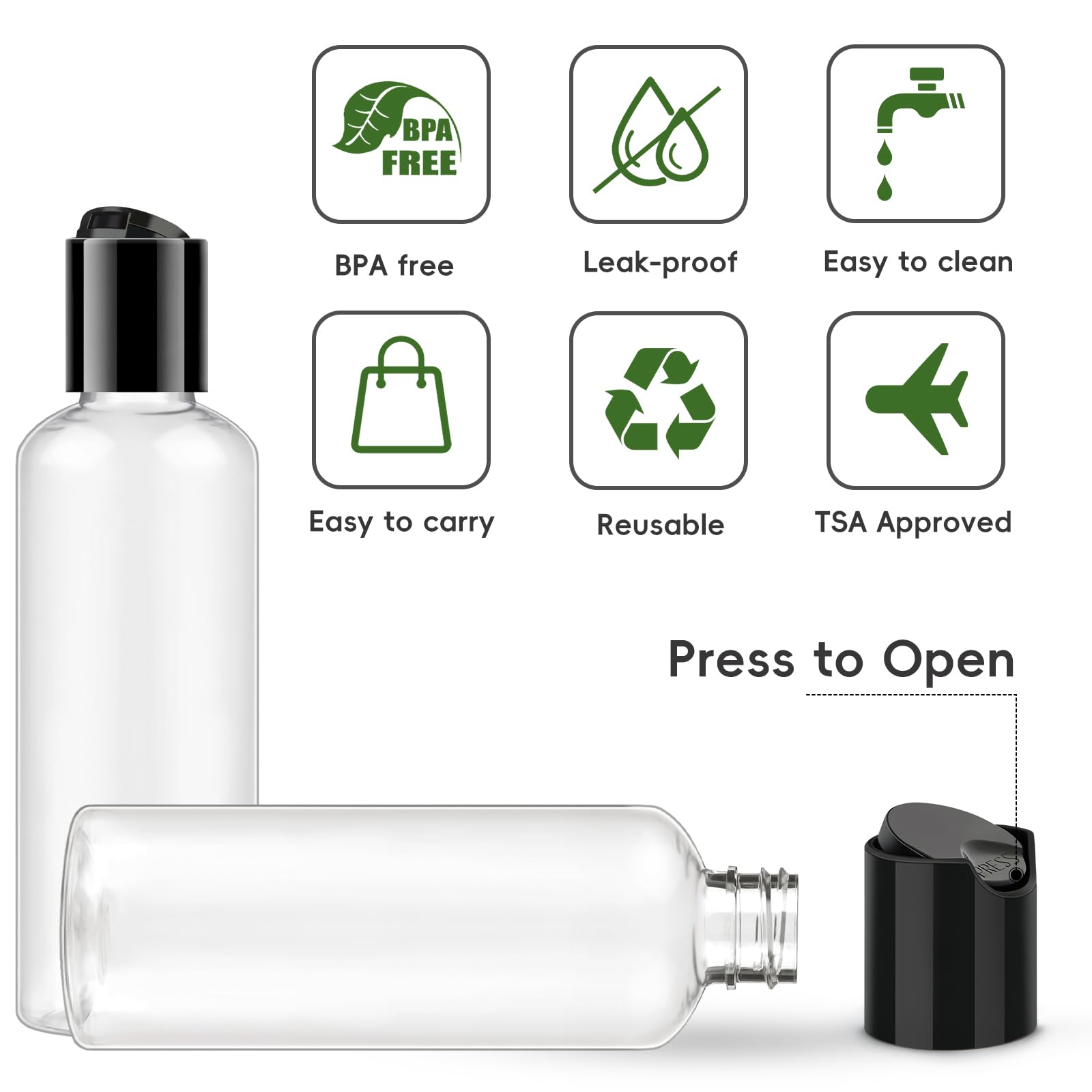 TUZAZO 10 Pack 3.4 oz Clear TSA Approved Travel Bottles - Leakproof Empty Plastic Containers for Shampoo, Lotion & Toiletries with Labels - Perfect for Air Travel, Camping & Gym Essentials