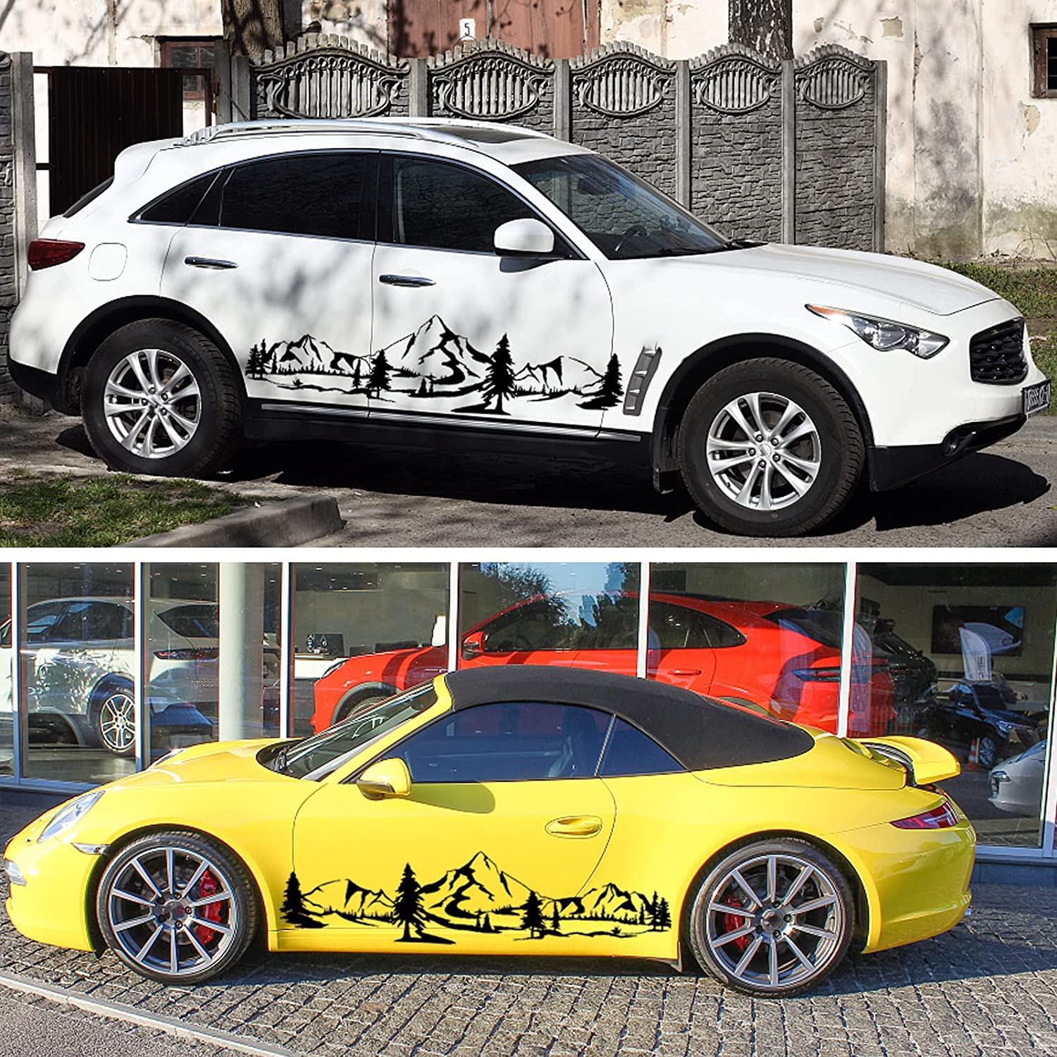 Premium Truck Stickers & Decals - Large Mountain Landscape Vinyl Decals for Pickup Trucks & SUVs | Forest Tree Graphics for Car Body & Doors | Cool Automotive Stickers for Men (Black) - Perfect for Off-Road Enthusiasts & Outdoor Adventure Lovers