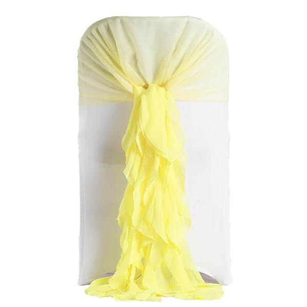 50 Premium Yellow Curly Chiffon Chair Covers with Sashes - Elegant Wedding, Party, Ceremony & Reception Decorations - Perfect for Banquet Halls, Bridal Showers, and Special Events