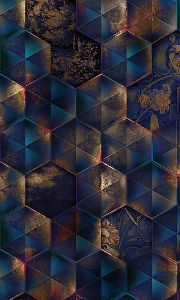 Blue Reflective Tiles Mural Wallpaper M9554 - Modern 3D Self-Adhesive Wall Decor for Living Room, Bedroom & Office - Waterproof & Easy to Install